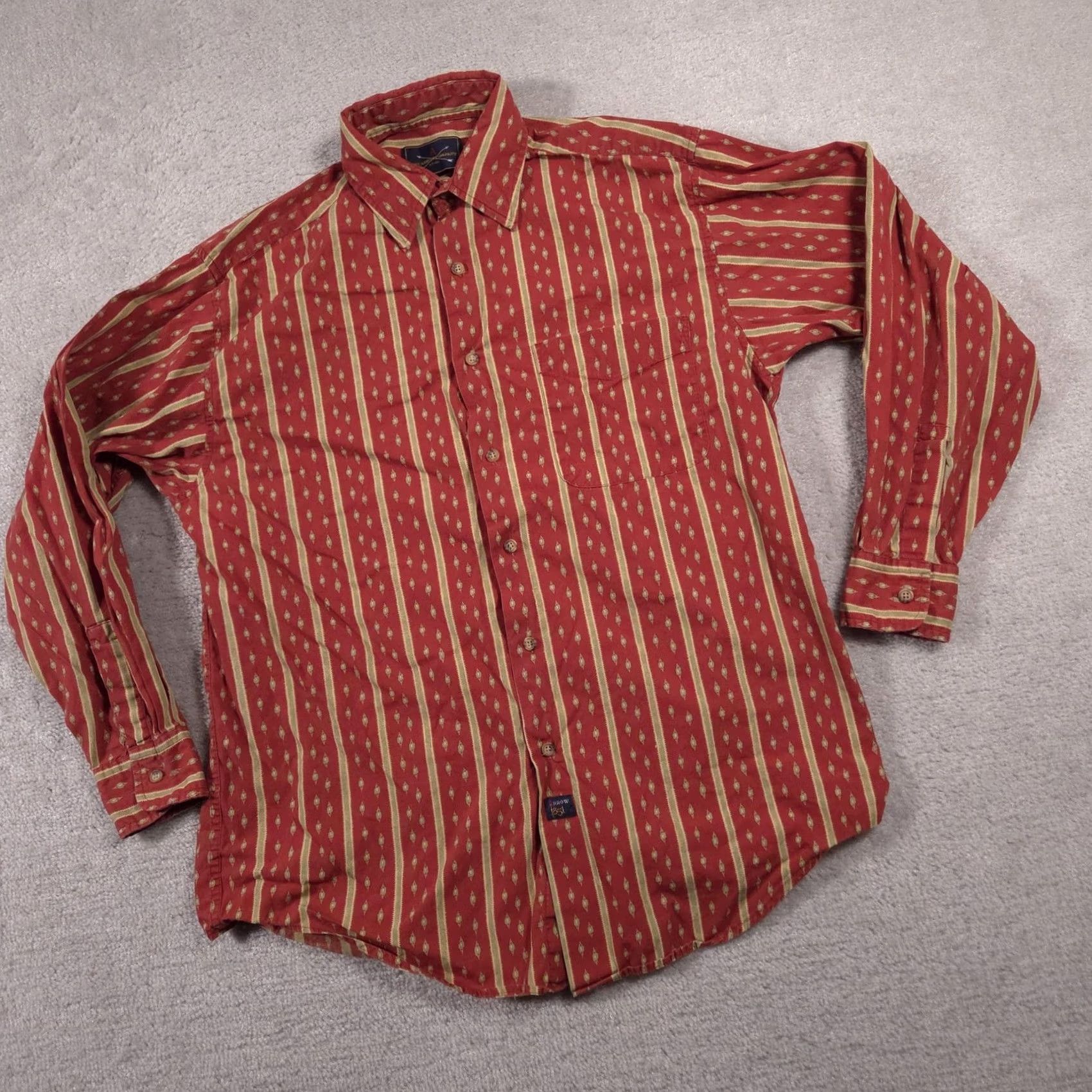 Arrow Arrow 1851 Shirt Mens Medium Red Tan Striped Long Sleeve Button Down Pocket Size US M / EU 48-50 / 2 - 2 Thumbnail