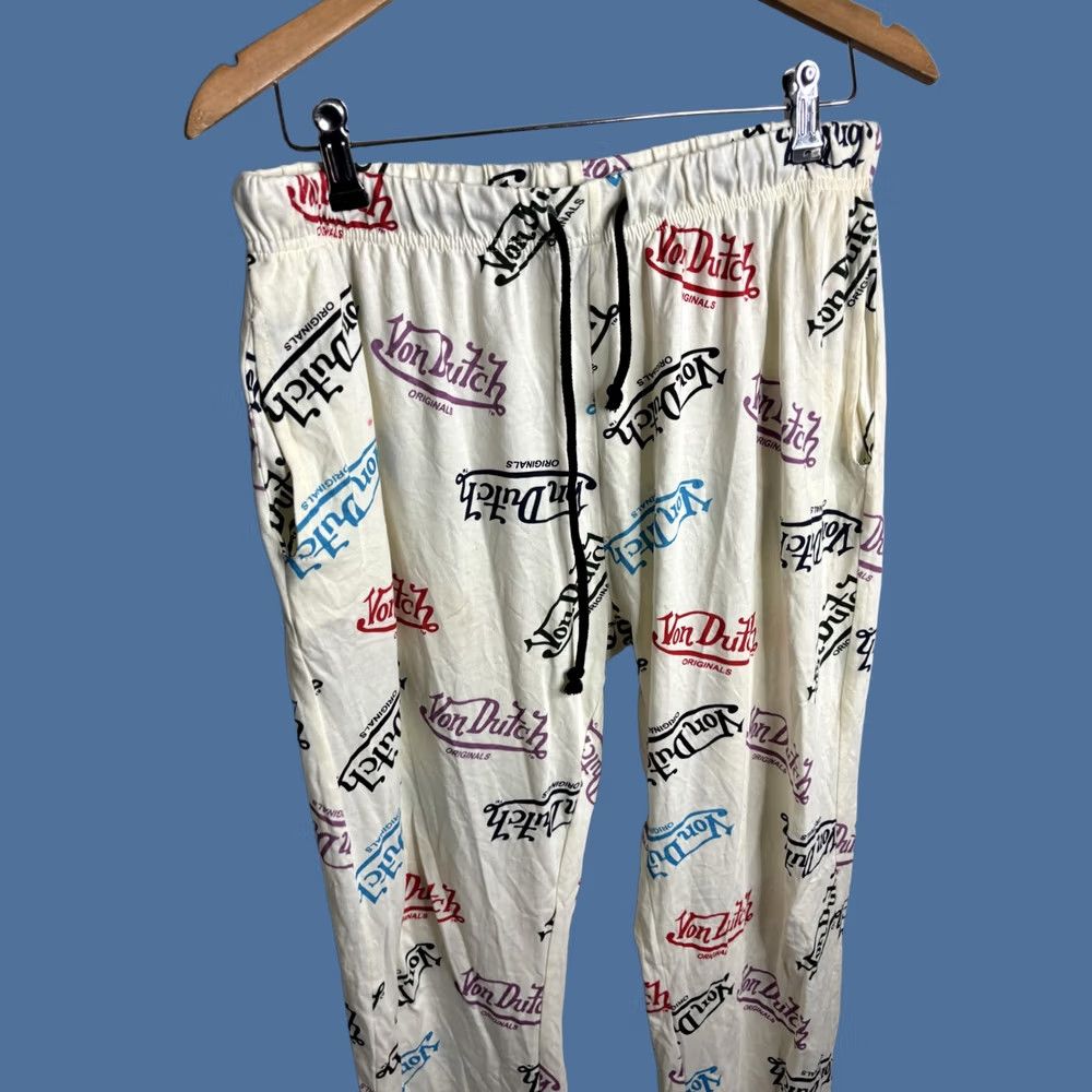 Von Dutch Von Dutch Mens Pajama Pants White Logo Print 100% Cotton Lounge Sleepwear M Size US 31 - 1 Thumbnail