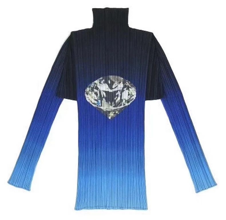 Issey Miyake Issey Miyake Blue gradient pleated long-sleeved shirt Size L / US 10 / IT 46 - 2 Thumbnail