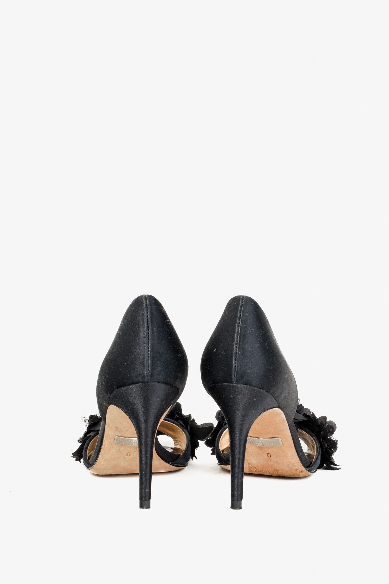Badgley Mischka Badgley Mischka Black Garden Appliqué Satin Sandal Size US 6 / IT 36 - 3 Thumbnail