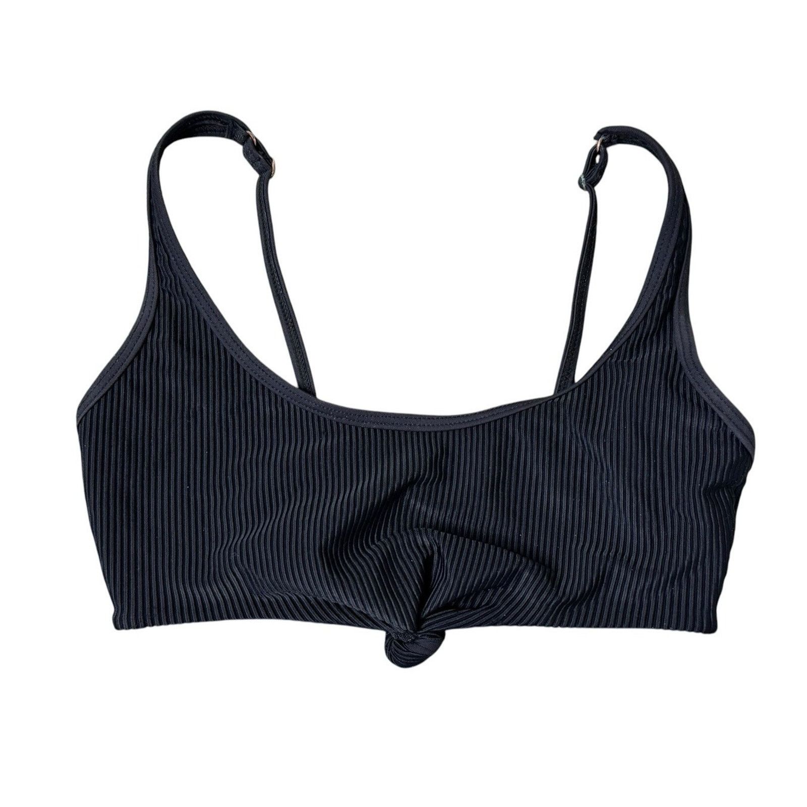 Other FRANKIES BIKINIS Black Ribbed Knotted Scoop Neck Greer Top Size ONE SIZE - 3 Thumbnail
