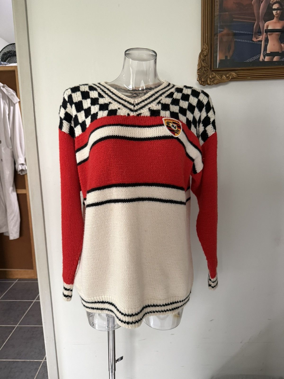 Porsche Design Vintage Porsche Motorsport Wool Knit Jumper – Checkered Flag Size US M / EU 48-50 / 2 - 3 Thumbnail
