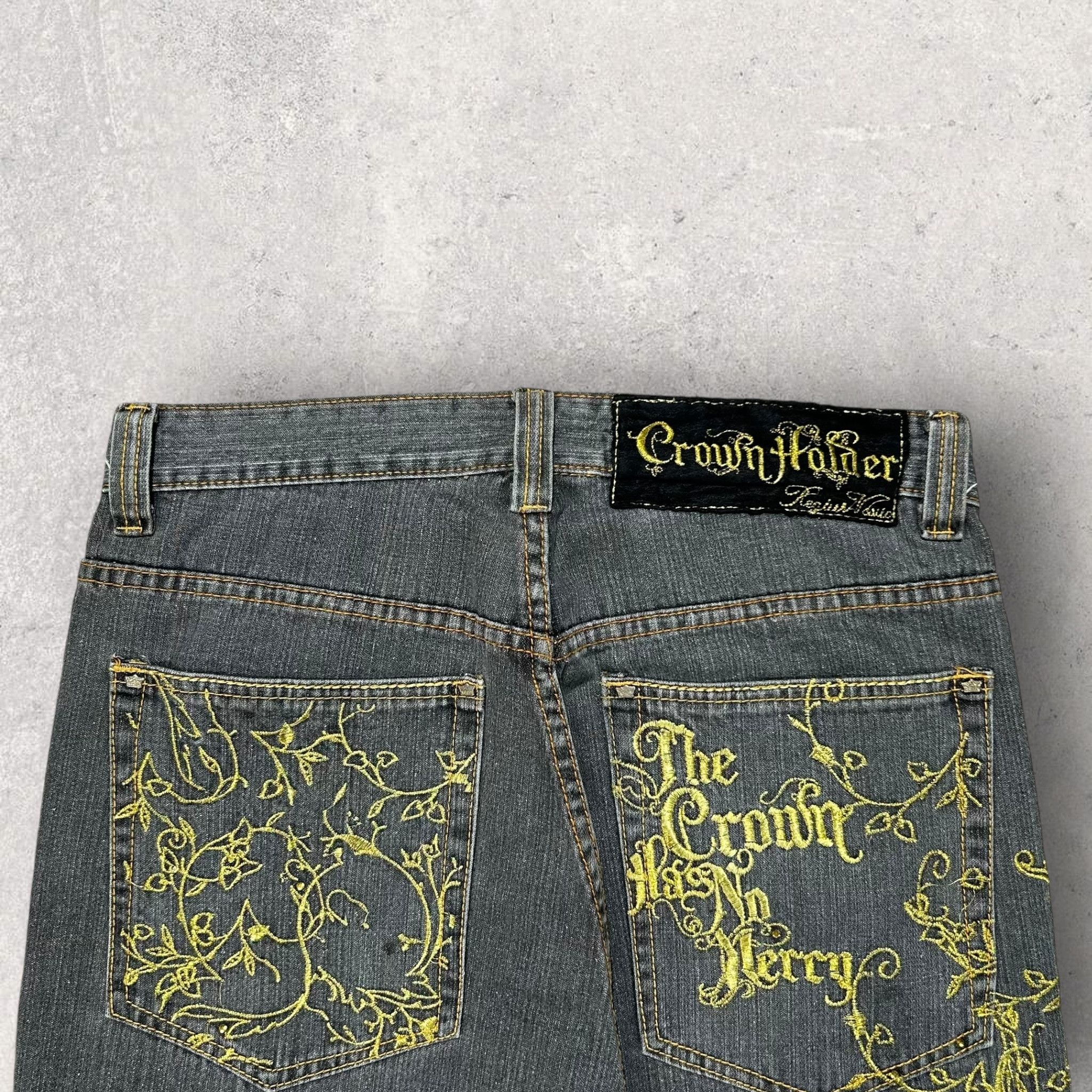 Japanese Brand × Vintage Vintage CROWN HOLDER Bagg Embroidery Jeans 33 Size US 33 - 5 Thumbnail