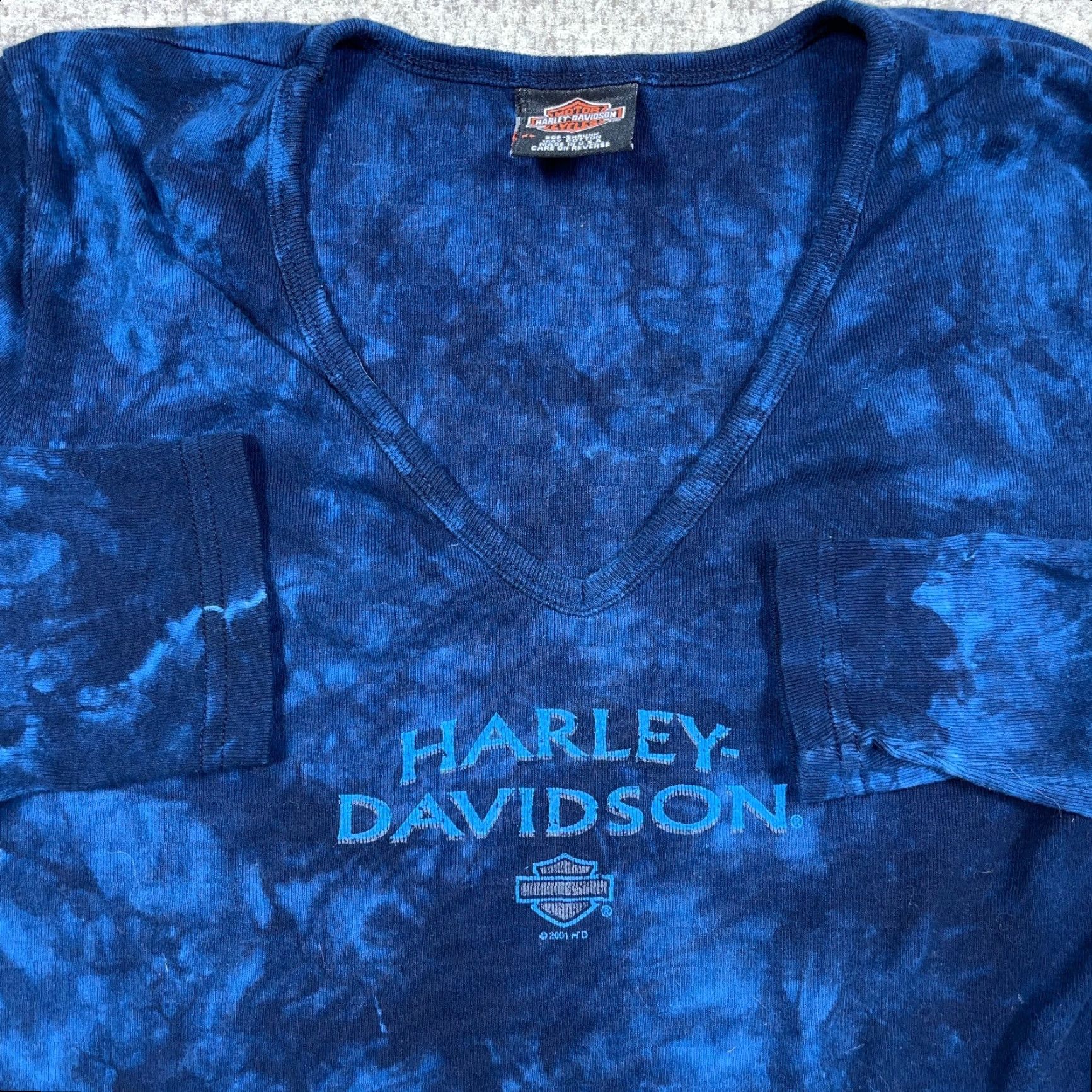 Harley Davidson VINTAGE Harley-Davidson Shirt Women XL Blue Tee 90s 1Y2K Tie Dye V Neck Jaguar Size XL / US 12-14 / IT 48-50 - 3 Thumbnail