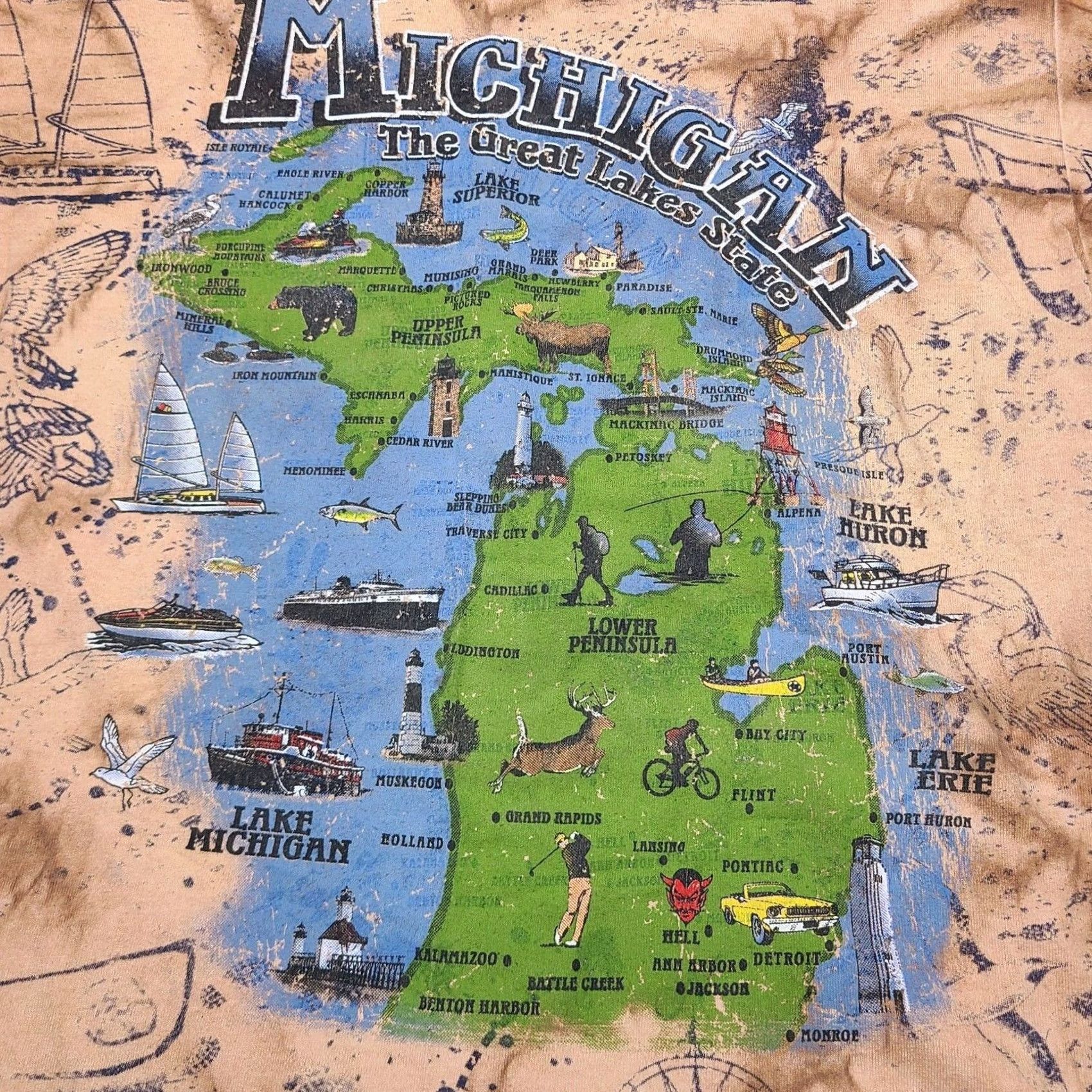 Vintage VINTAGE Michigan State Map Graphic All Over Print T-Shirt Mens Large Brown Crew Neck Short Sleeve Modern Vintage USA Pattern Size US L / EU 52-54 / 3 - 3 Thumbnail