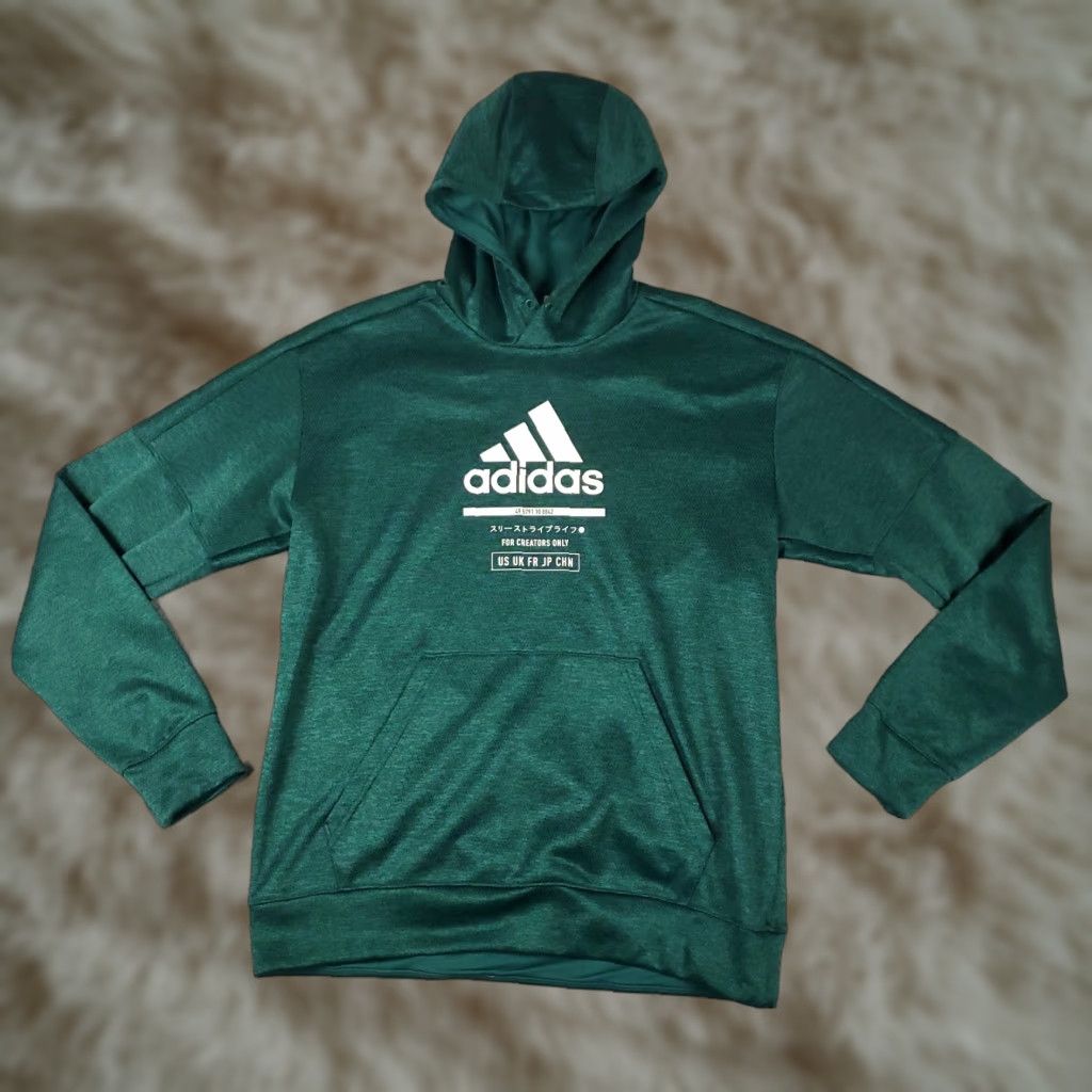 Adidas Adidas Hoodie Mens Size Medium Green Logo Pullover Sweatshirt Camouflage Knit Mock Neck All Seasons Hooded Pockets Logo Sports Mens Size US M / EU 48-50 / 2 - 1 Thumbnail