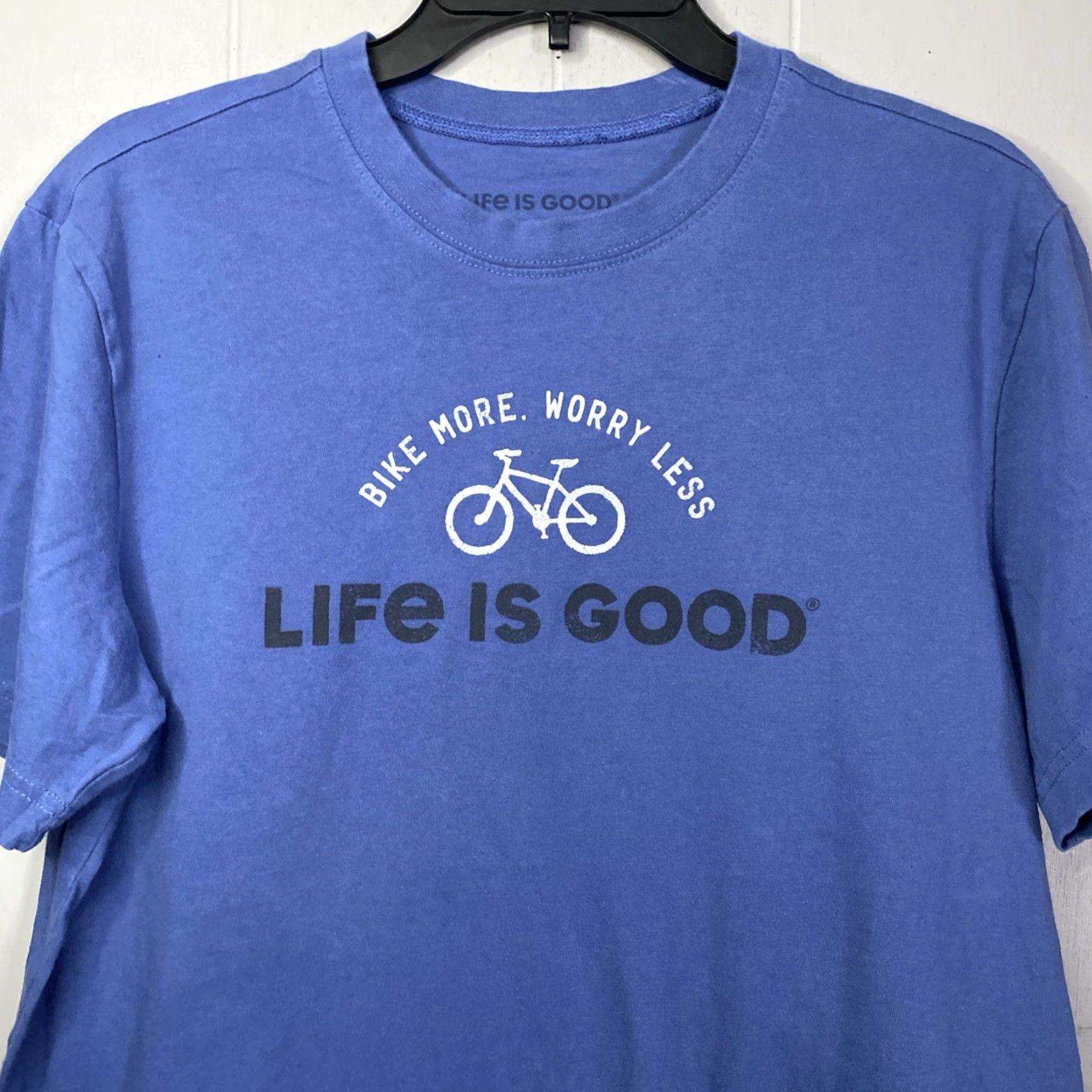 Life is Good Life is Good Cycling T Shirt Mens M Blue Bike More Worry Less 90s? Size US M / EU 48-50 / 2 - 2 Thumbnail