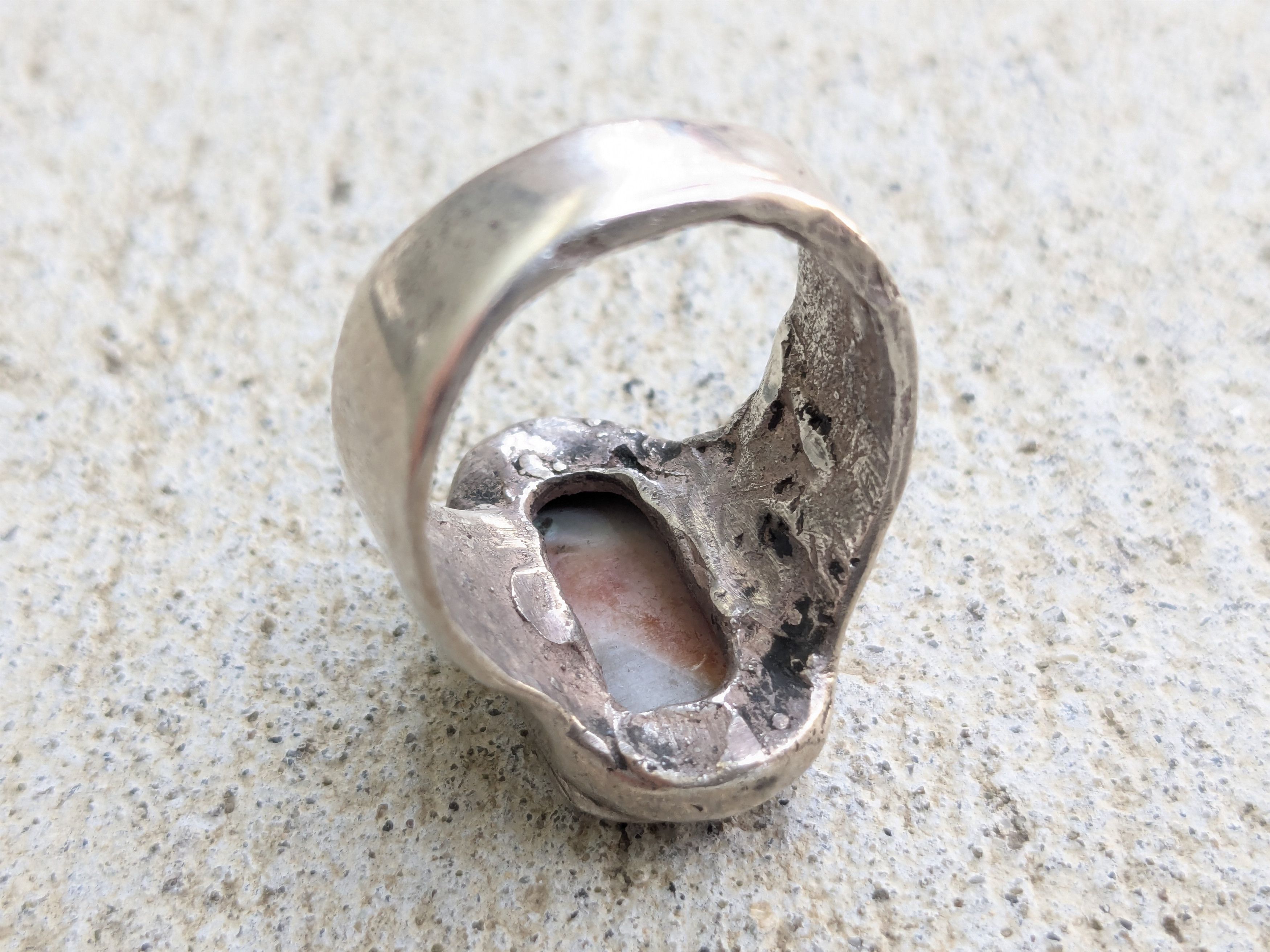 Vintage Vintage Sterling Silver Ring Abalone 9.25 Abstract Modern Size ONE SIZE - 6 Thumbnail