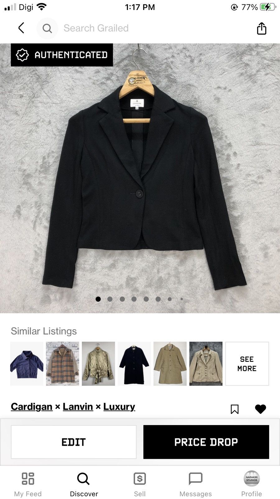 Lanvin LANVIN SINGLE BUTTON CROPPED JACKET / BLAZER #5609-200 Size XS / US 0-2 / IT 36-38 - 11 Thumbnail