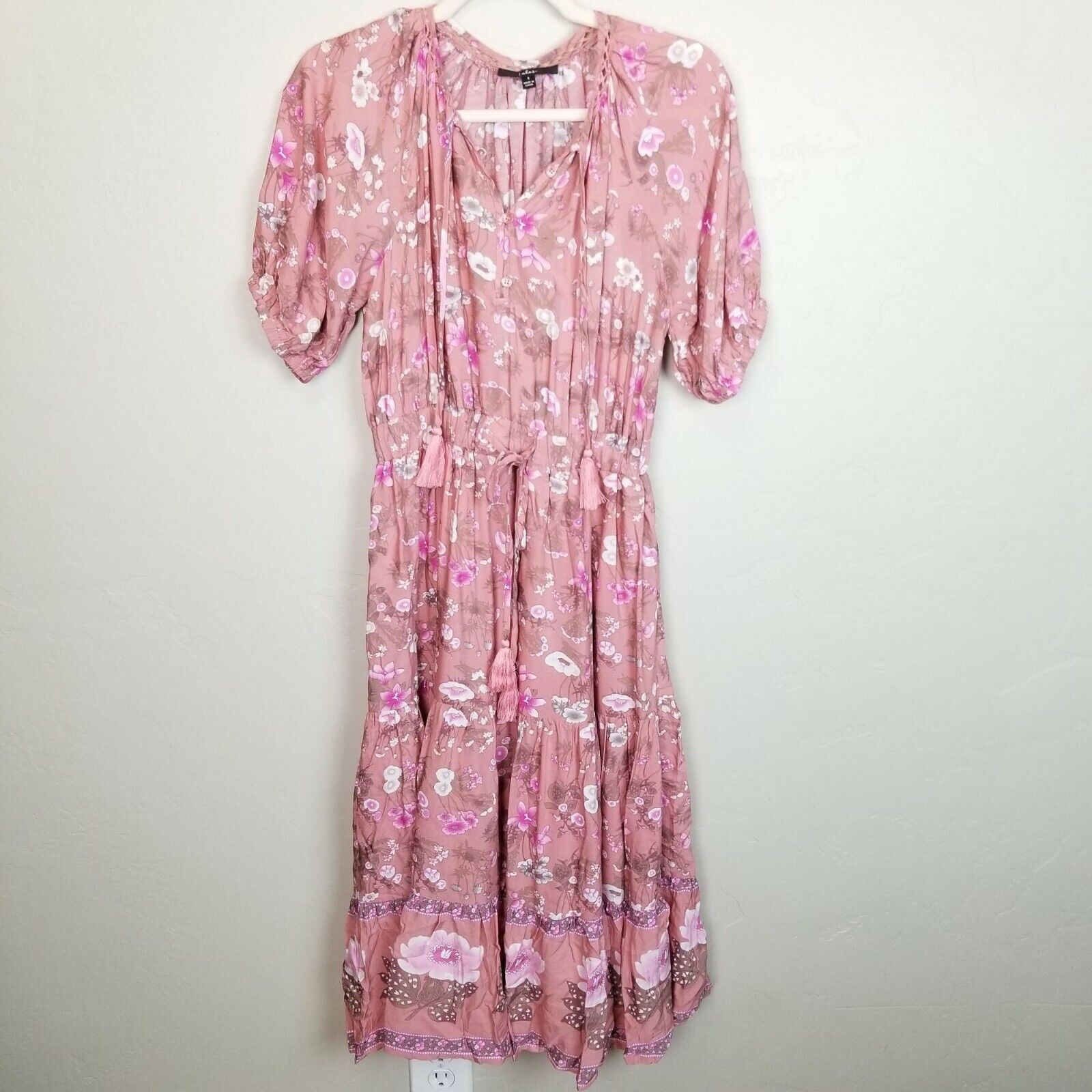Lululemon Lulu's Womens S Pink Floral Short Sleeve Midi Dress Cottage Size S / US 4 / IT 40 - 1 Thumbnail