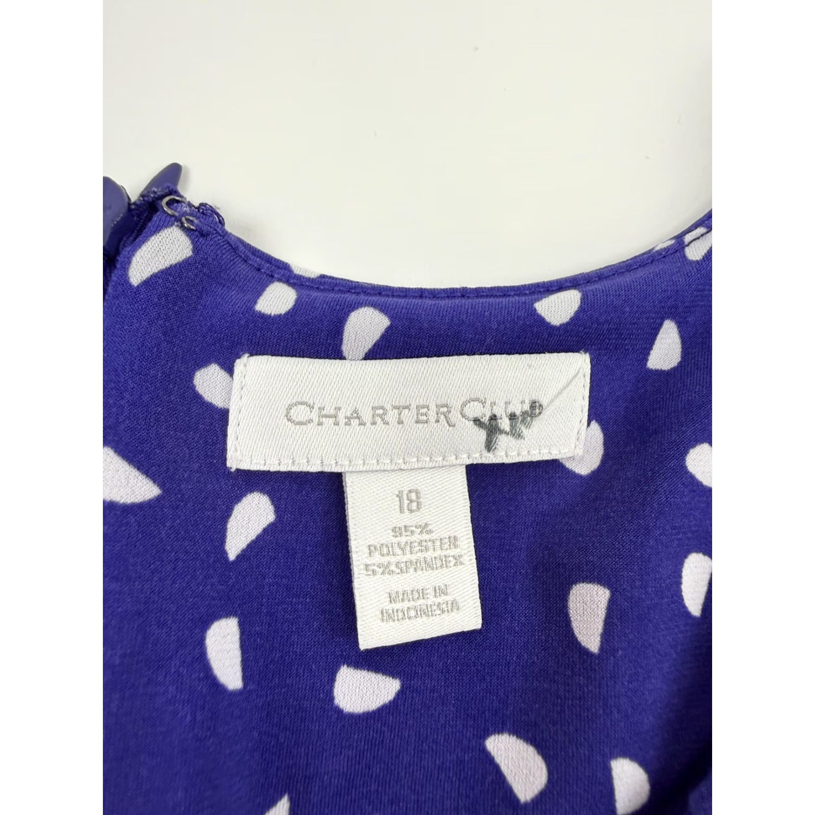 Charter Club Charter Club Dress Womens 18 Blue Cap Sleeve Polka Dot Sheath Knee Length Work Size XXL / US 16-18 / IT 52-54 - 4 Thumbnail