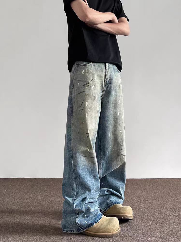 Japanese Brand × Jean Dirty Dye Washed Aged Wide Leg Jeans Size US 31 - 1 Thumbnail