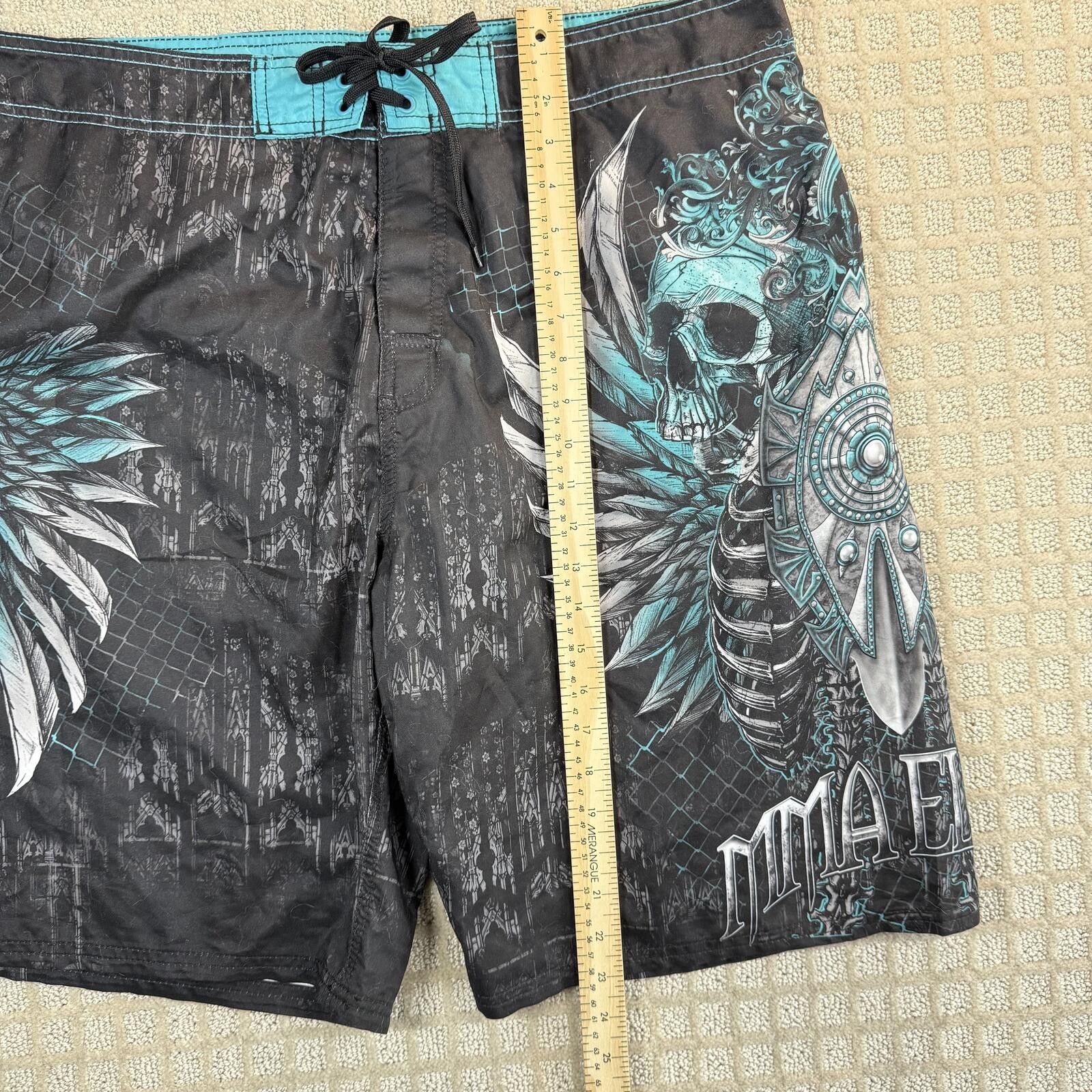 Other MMA Elite Skull Fight Shorts Black Teal Large Size US 34 / EU 50 - 6 Thumbnail