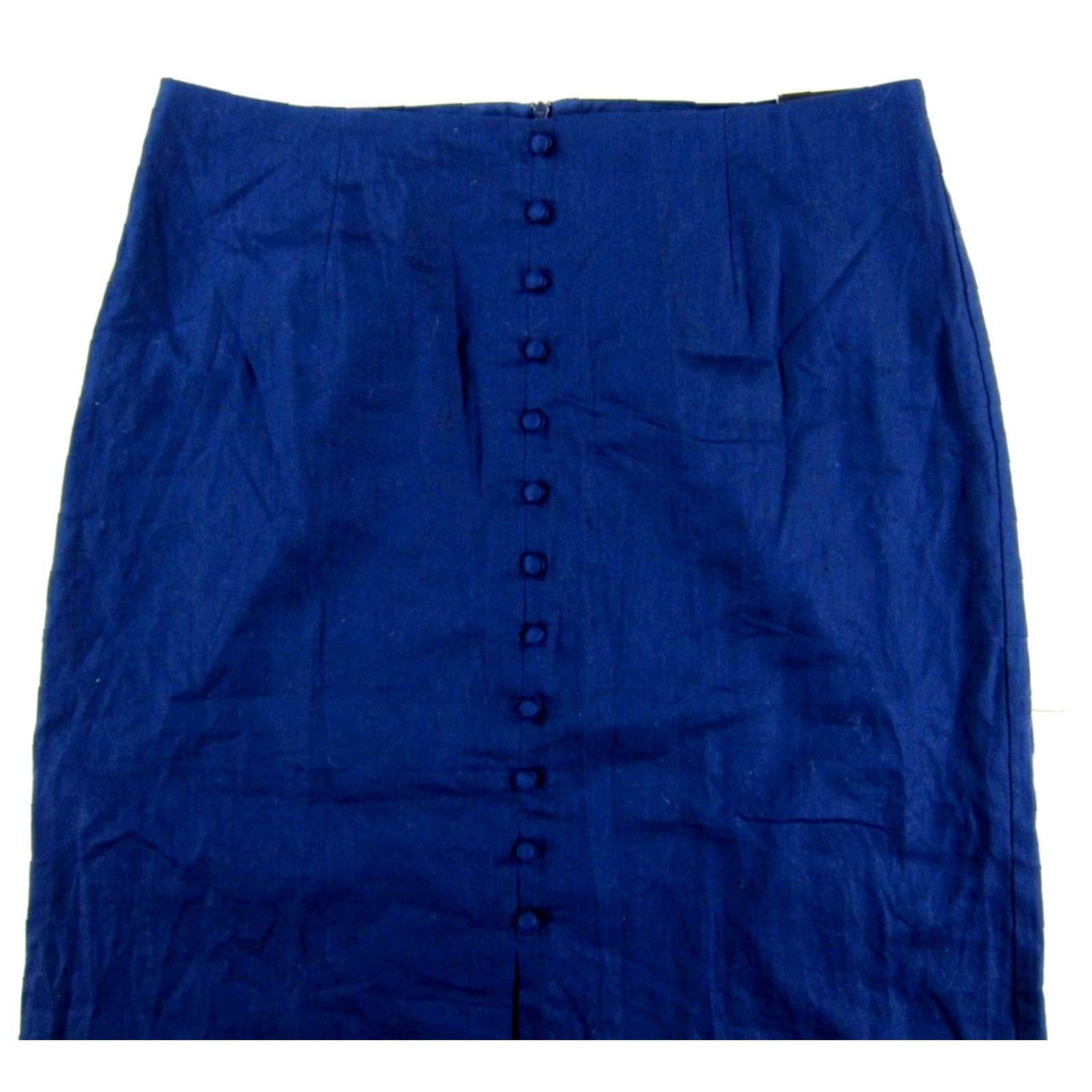 Banana Republic VINTAGE Banana Republic Linen Blend Blue Button A-Line Straight Midi Skirt Woman 14 Size 36" / US 14 / IT 50 - 4 Thumbnail