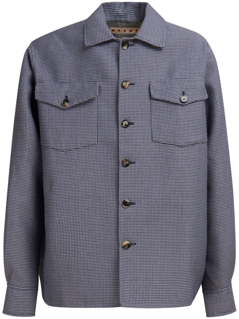 Marni o1w1db11025 Houndstooth-Print Flap-Pocket Shirt in Blue Size US M / EU 48-50 / 2 - 1 Thumbnail