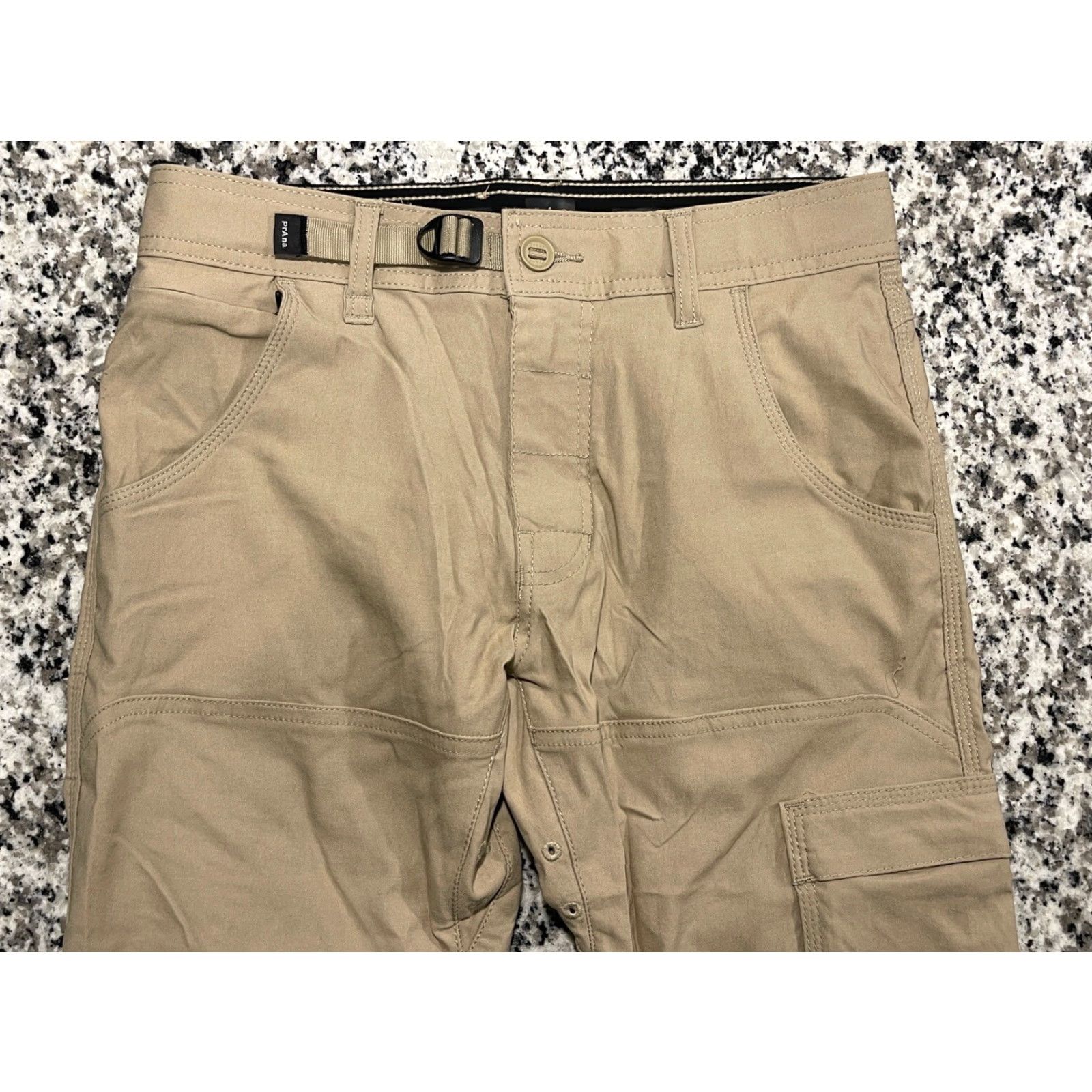 Prana PrAna Roll Up Hiking Cargo Pants Men's L Beige 29x29 Cargo Hiking Men Roll Up Belted Flat Front Straight Inseam 29 Size US 29 - 3 Thumbnail