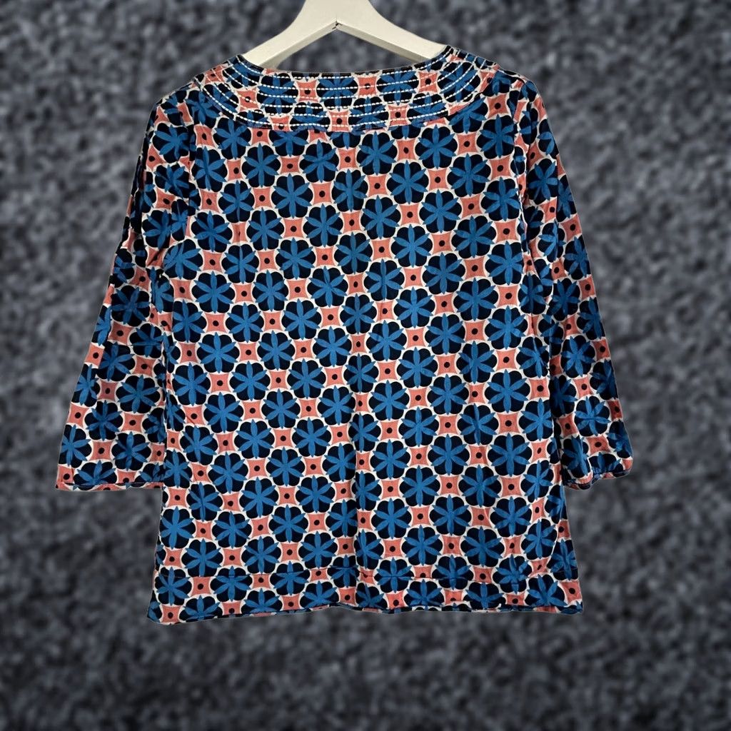 Boden Boden Womens Blue Orange Floral Medallion Geometric Split Neck 3/4 Sleeve Top 8R Size M / US 6-8 / IT 42-44 - 1 Thumbnail