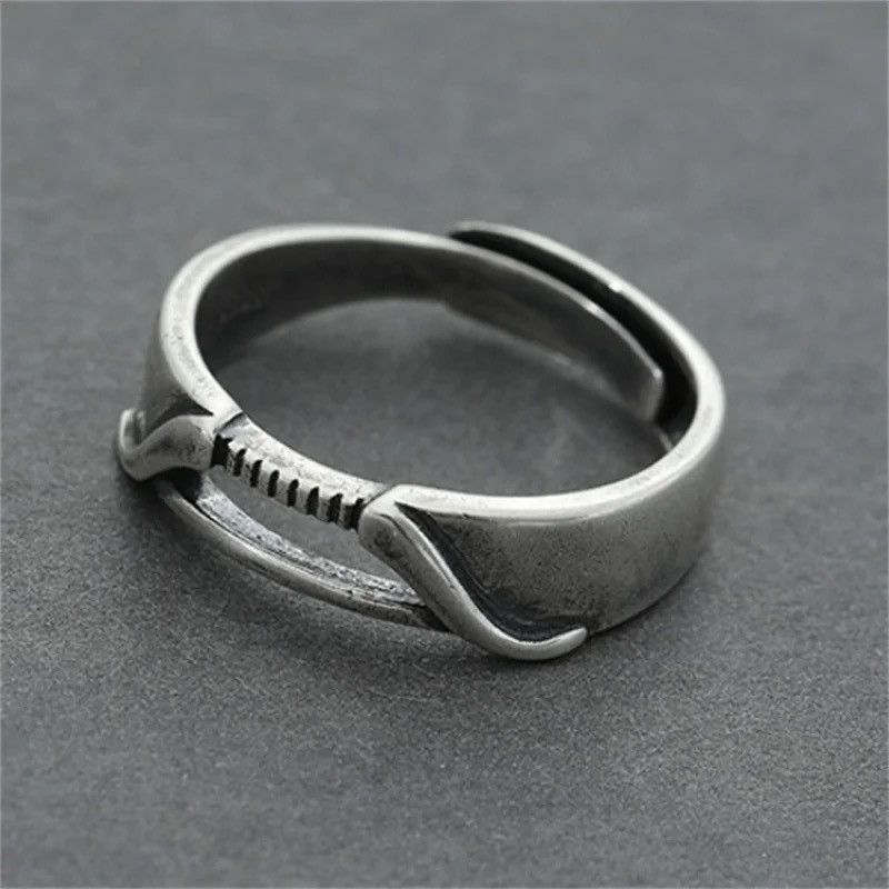 Jewelry × Vintage S925 Ring Male Index Finger Hollow Lines Design Ring Size ONE SIZE - 6 Thumbnail