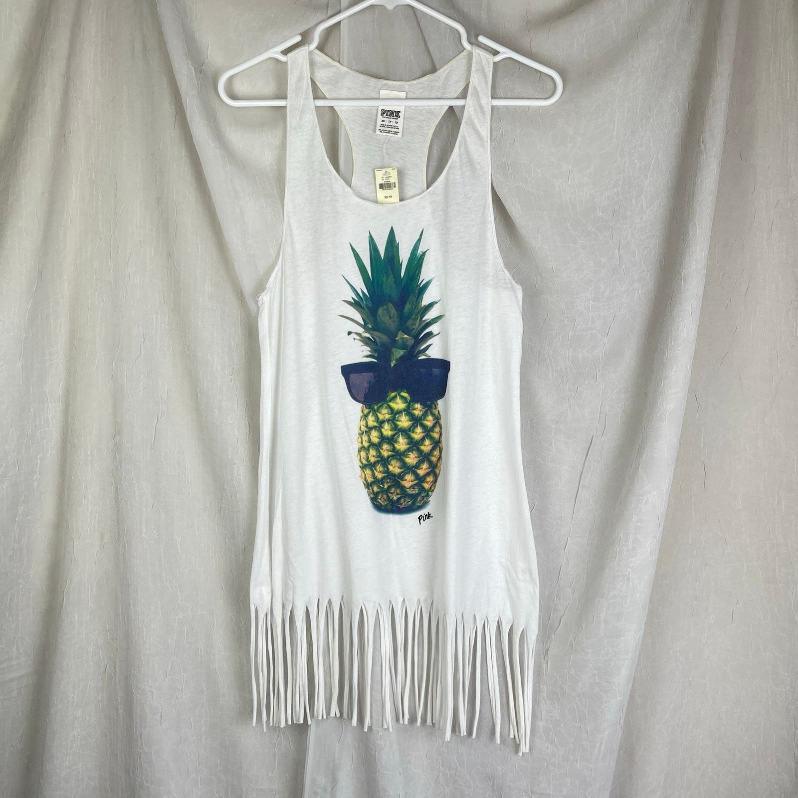 Pink Victoria’s Secret PINK White Fringe Tank Dress Pineapple NWT Size XS / US 0-2 / IT 36-38 - 16 Thumbnail