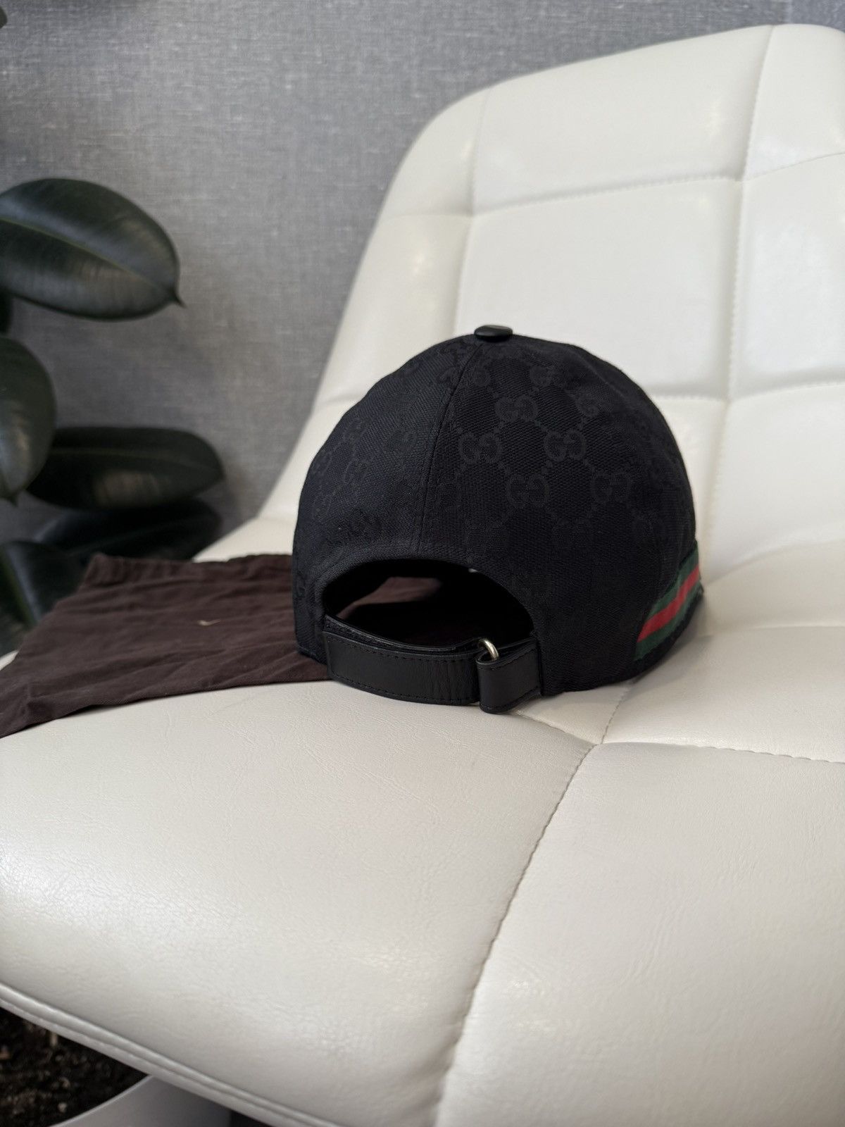Gucci Gucci GG Black Monogram Baseball Cap with Web Stripe Hat Size ONE SIZE - 12 Thumbnail