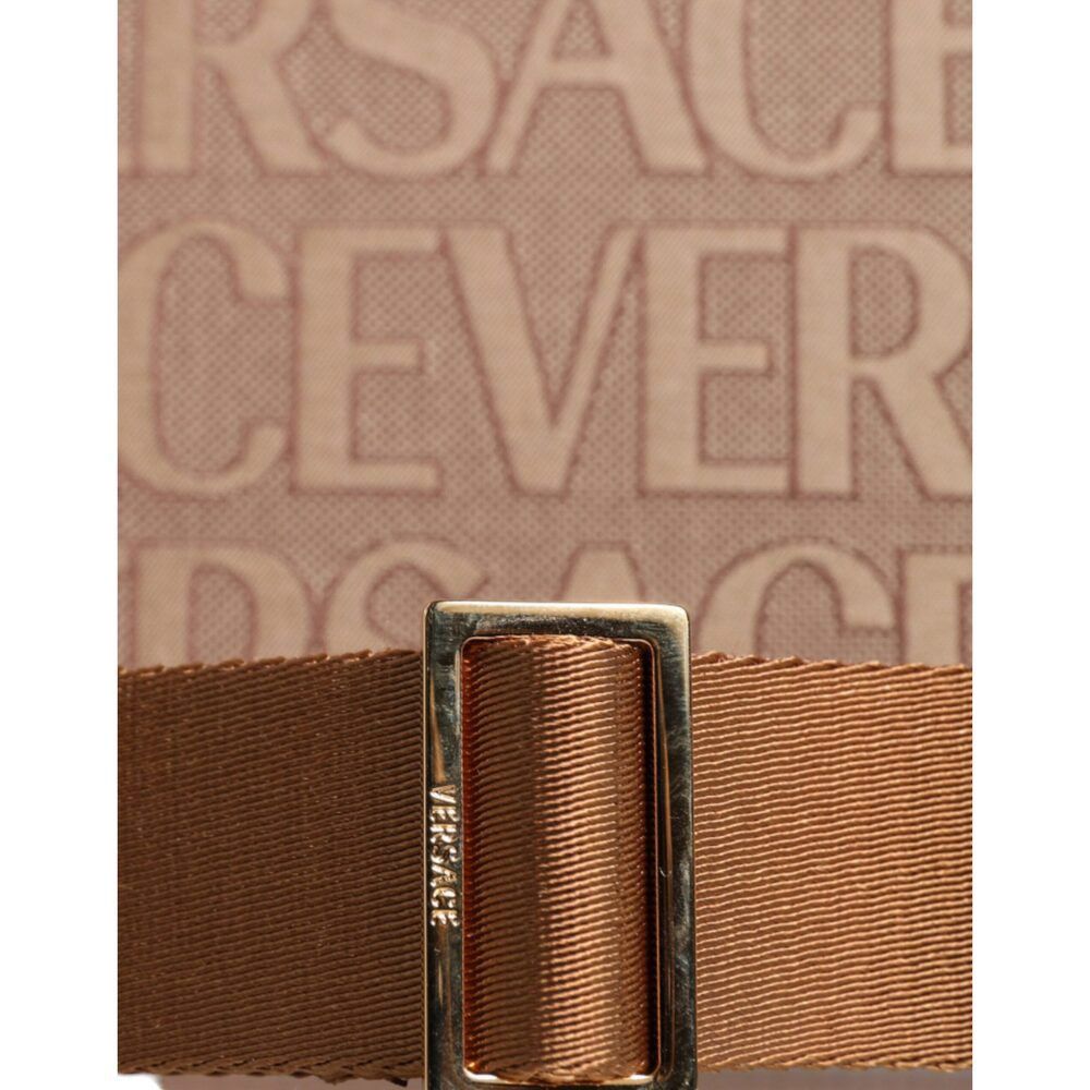 Versace Versace Brown Top Handle Jacquard Leather Logo Crossbody Tot Size ONE SIZE - 3 Thumbnail