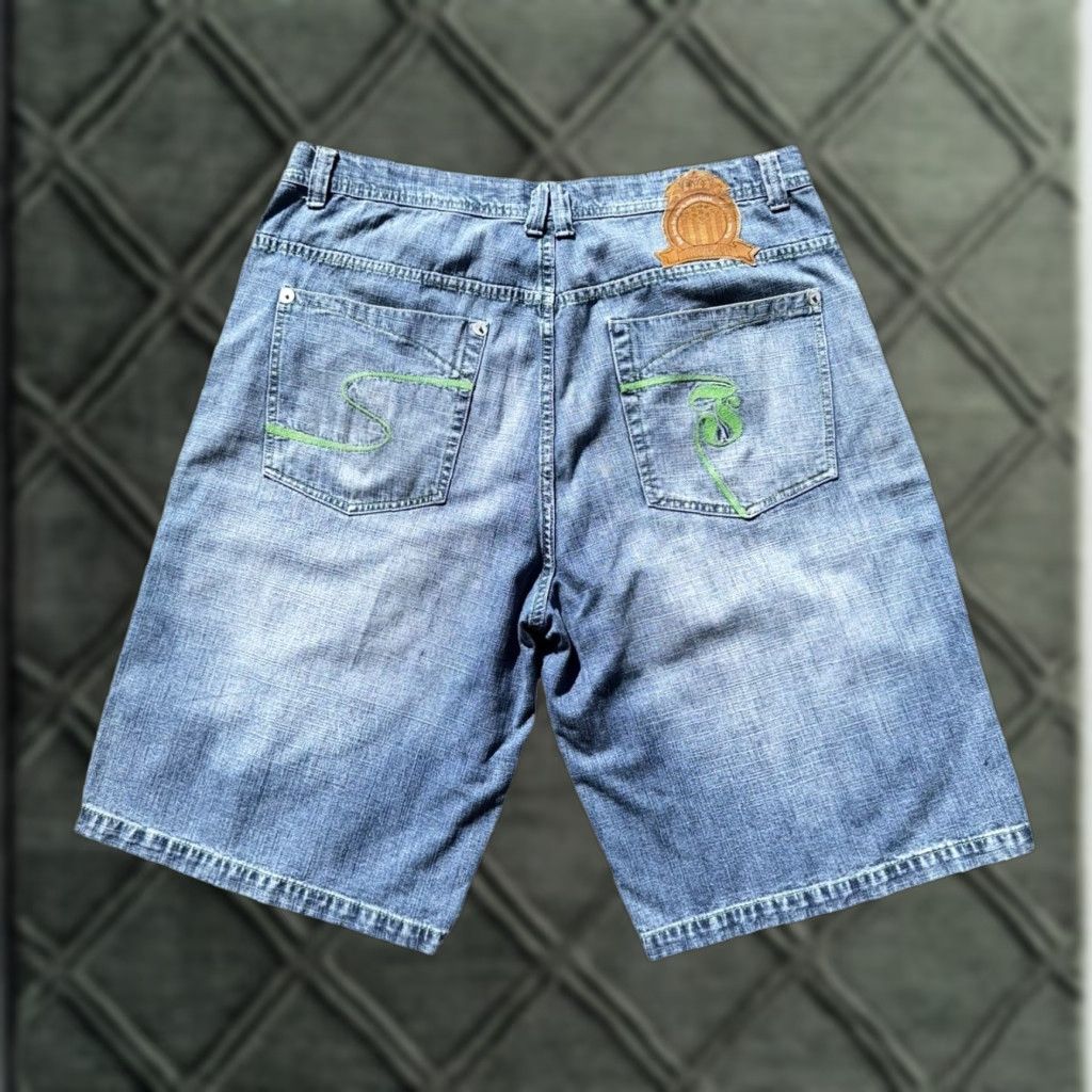 Vintage VINTAGE Barefox Bermuda Shorts Men 42 Light Wash Embroidered Pockets Green Blue Y2K Urbanfolks Jean Shorts Size US 42 / EU 58 - 1 Thumbnail