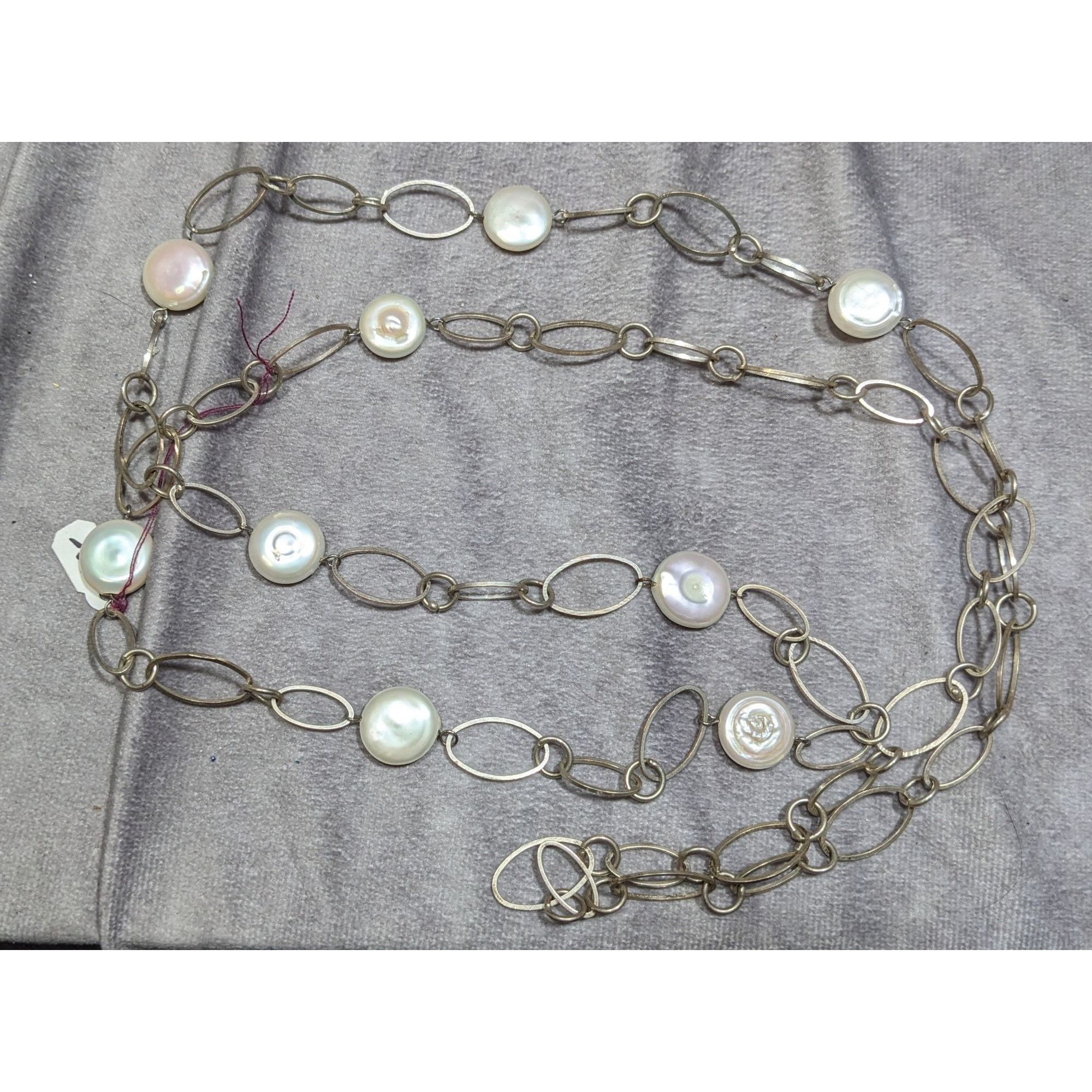 Other Vintage Handmade Pearl Station Necklace On Oval Link Chain Size ONE SIZE - 4 Thumbnail