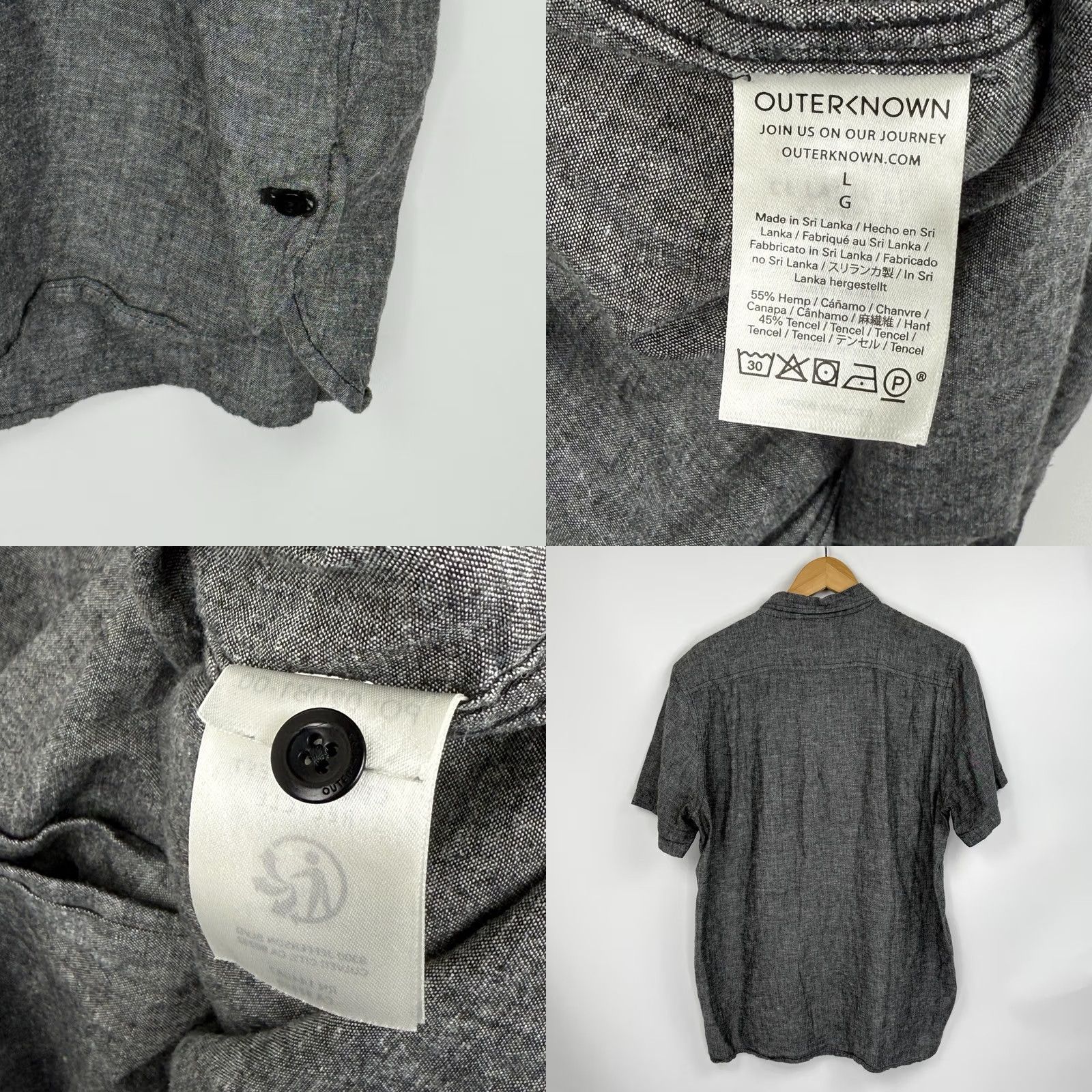Outerknown OUTERKNOWN Shirt Mens Large Gray Button Up Hemp Tencel Lightweight Sustainable Size US L / EU 52-54 / 3 - 8 Thumbnail