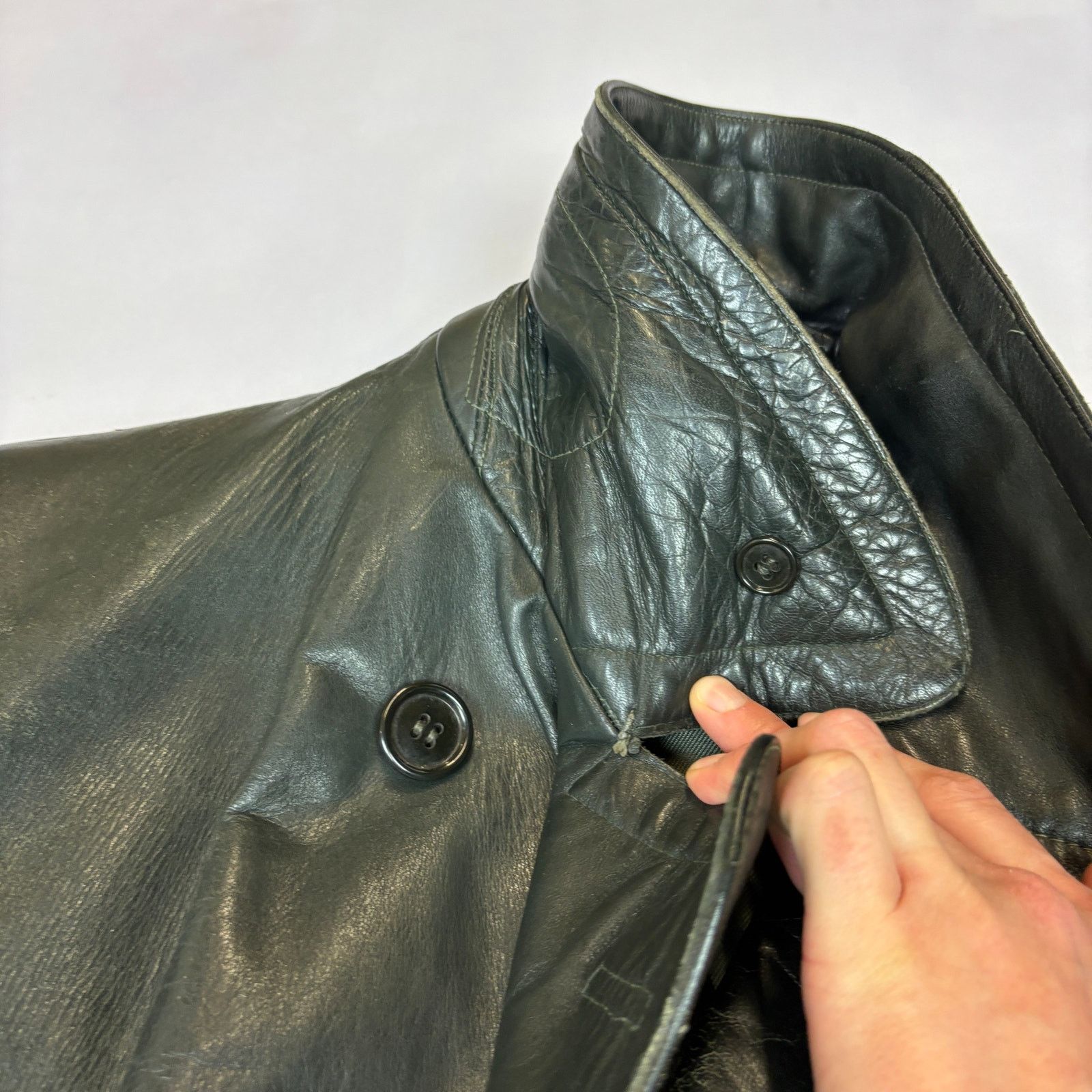 Vintage WWII 40s German Officer Horsehide Leather Moto Trench Coat Size US L / EU 52-54 / 3 - 9 Thumbnail