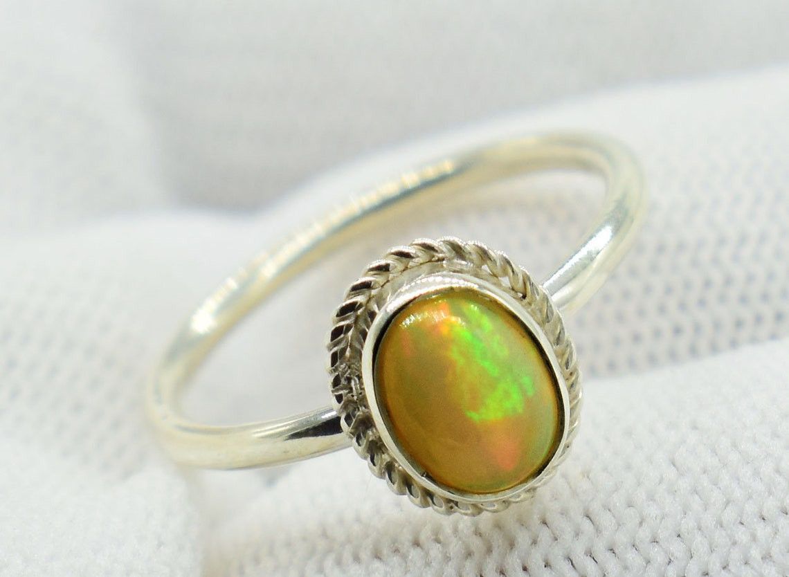 Handmade Ethiopian Opal Ring: Handmade 925K Silver October Birthstone Size ONE SIZE - 4 Thumbnail