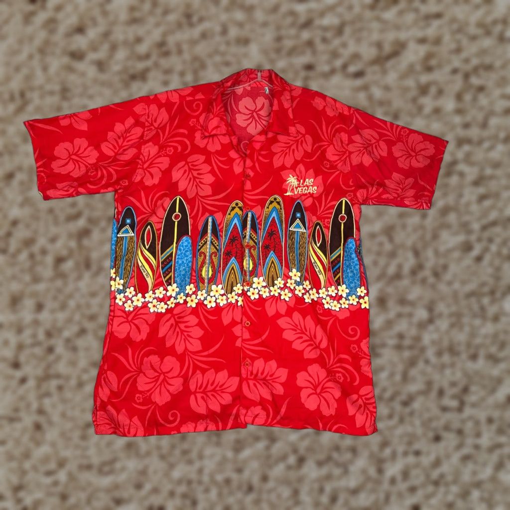 Vintage Las Vegas Shirt Mens Large Red Palm Surf Boards Floral Hawaiian Button Up Beach Size US L / EU 52-54 / 3 - 1 Thumbnail