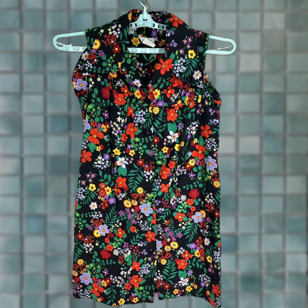 Vintage VINTAGE I Appel Floral Collared Button Front Shirt Dress Womens L Black Pockets 90s Style Mens Womens Size L / US 10 / IT 46 - 1 Thumbnail
