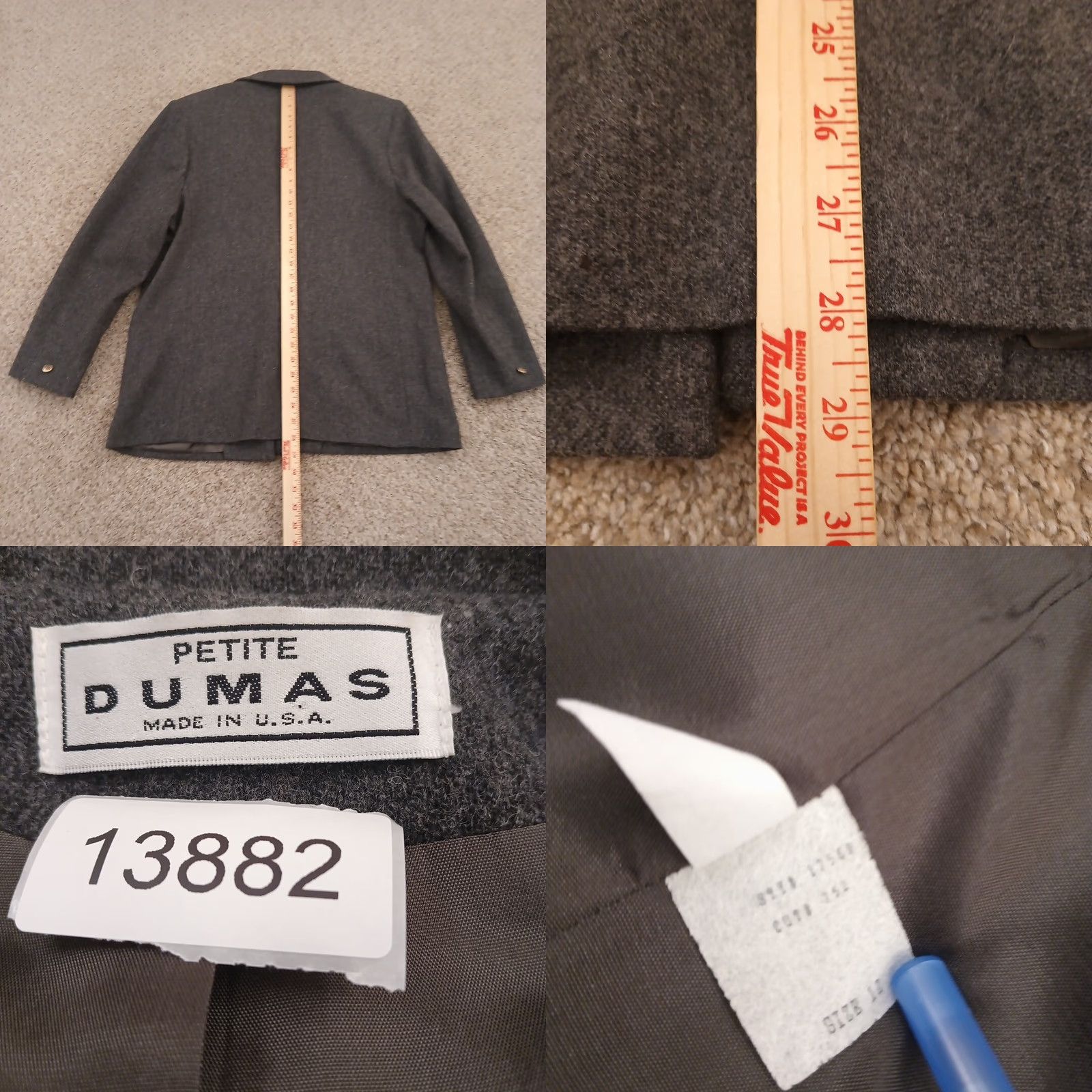Vintage VINTAGE Dumas Blazer Women Petite Size 12 Gray Wool Single-Breasted One-Button Notch Lapel Womens Size XL / US 12-14 / IT 48-50 - 8 Thumbnail