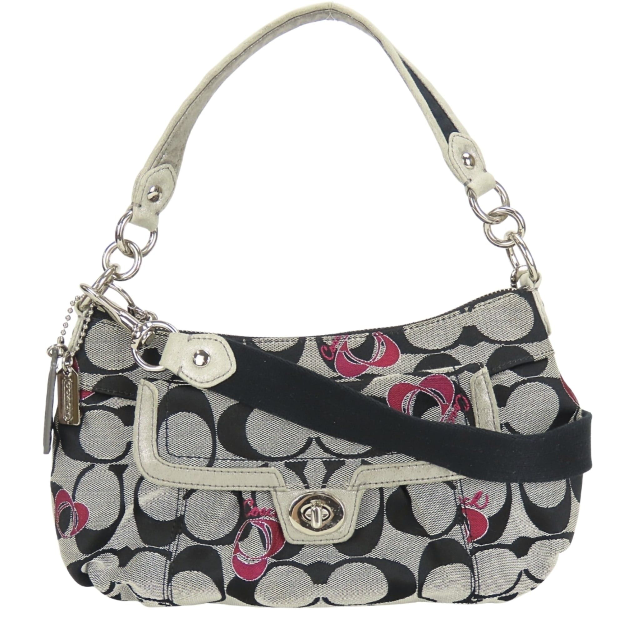 Coach Signature Shoulder Bag F18756 Poppy Canvas Leather Gray Black 2-Way Women's COACH