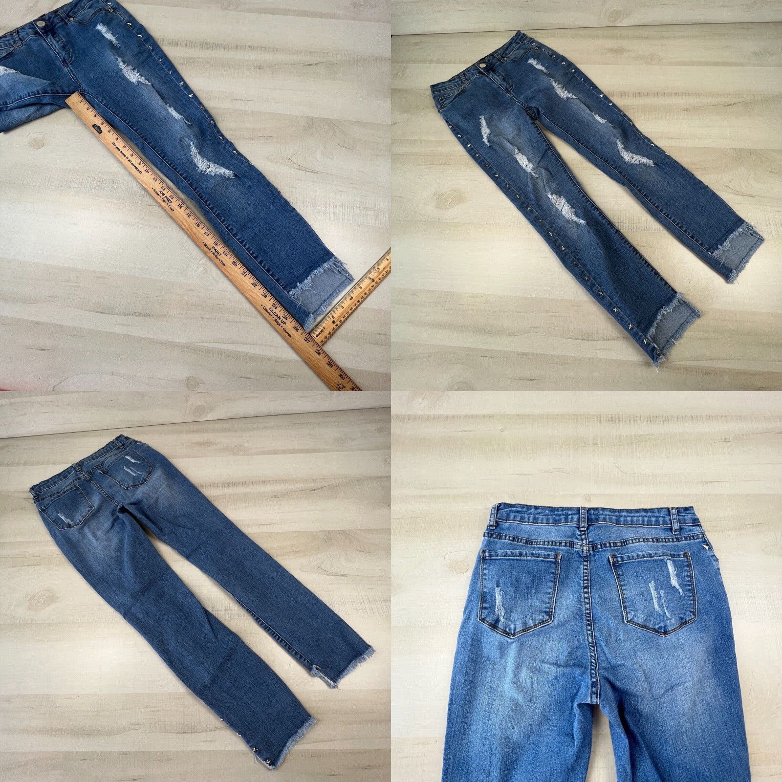 Vintage Romeo & Juliet Womens Medium Blue Skinny Distressed Denim Jeans Star Embellishment Size 32" / US 10 / IT 46 - 8 Thumbnail