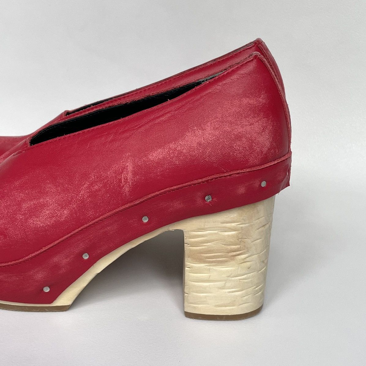 Comme des Garcons Distressed Leather Heeled Clogs Size US 7.5 / IT 37.5 - 10 Thumbnail