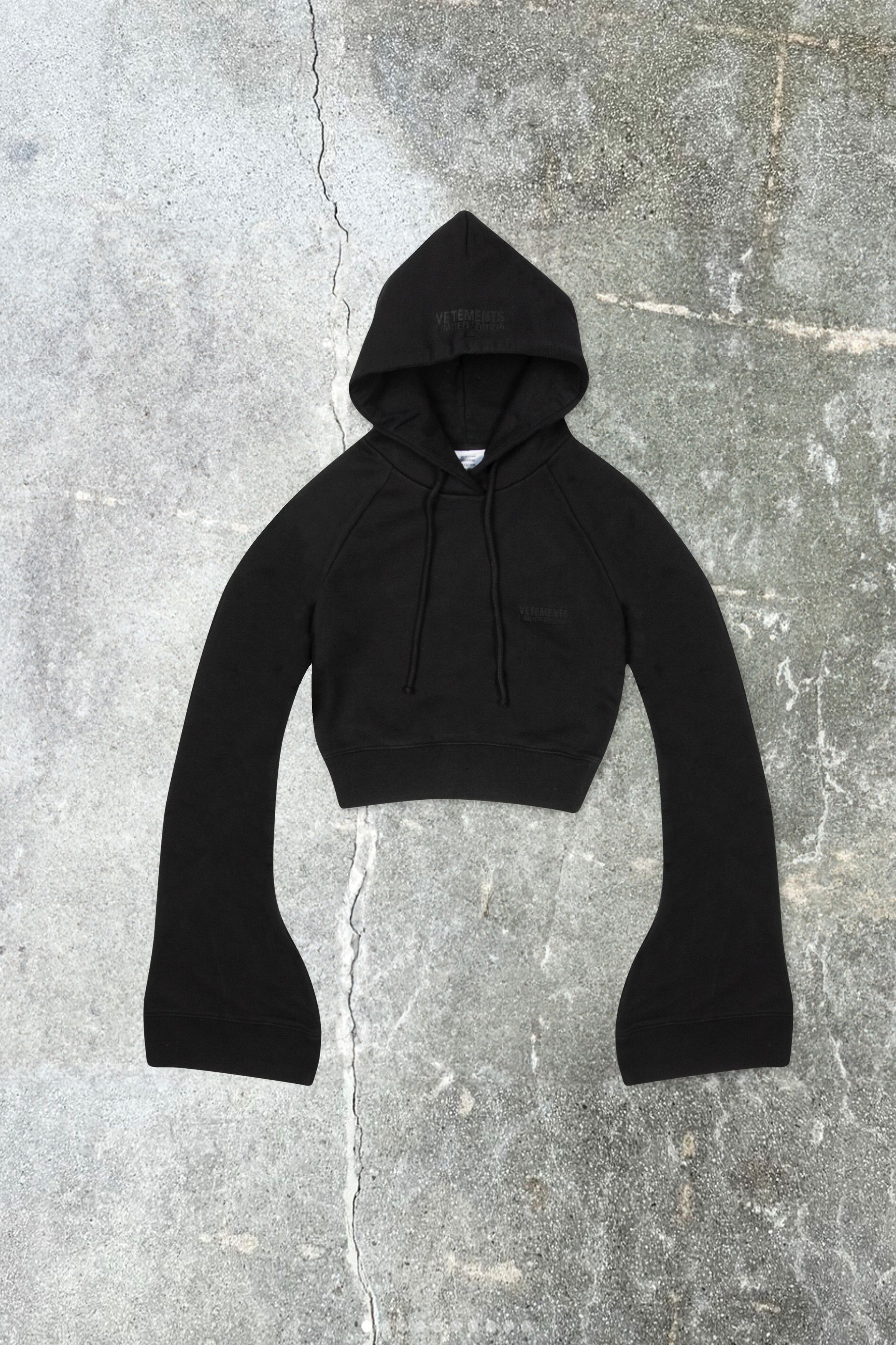 image of Vetements Black Flared Sleeve Cropped Hoodie, Women's (Size Medium)