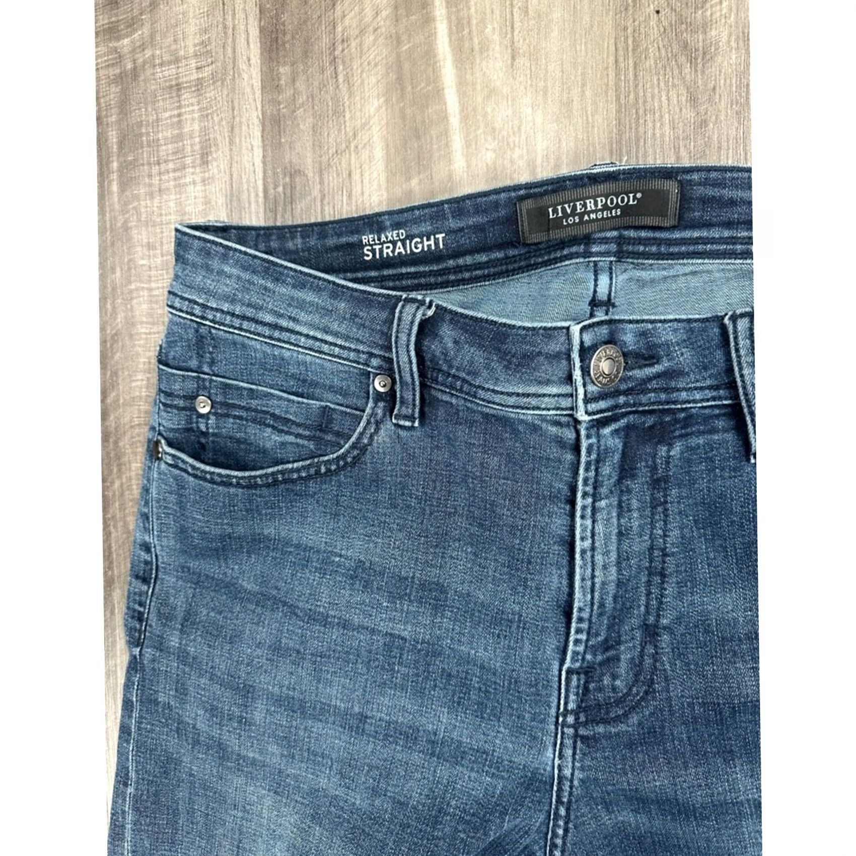 Vintage Liverpool Regent Relaxed Straight Jeans - Palo Alto Dark Blue, 33x32, Men, 78% Cotton, CoolMax, 1% Spandex, MS10004 Size US 33 - 5 Thumbnail