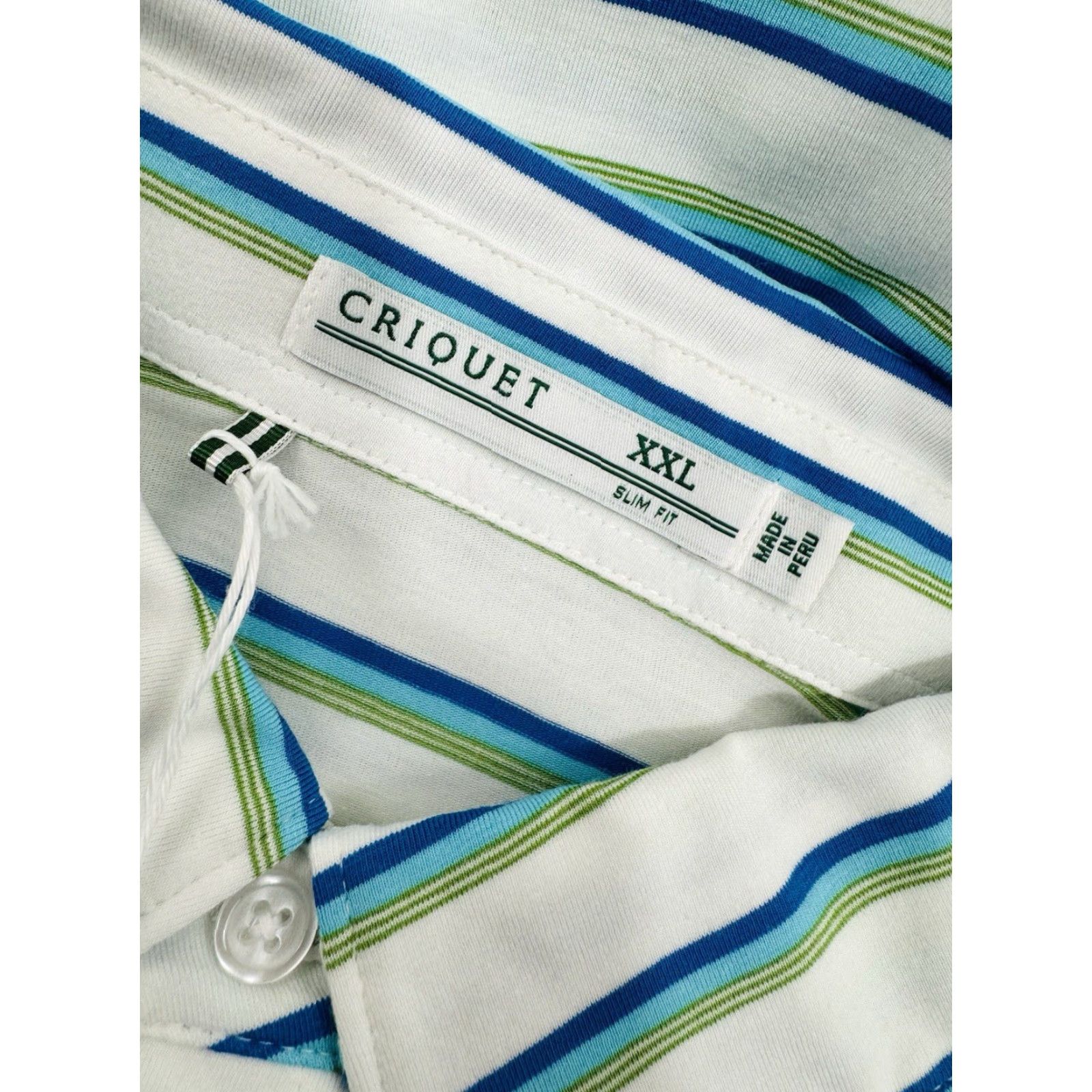 Vintage Criquet Polo Shirt Striped Embroidered Logo Slim XXL Men Regular Cotton Pullover Short Sleeve White / Green / Blue CQ12 Size US XXL / EU 58 / 5 - 6 Thumbnail