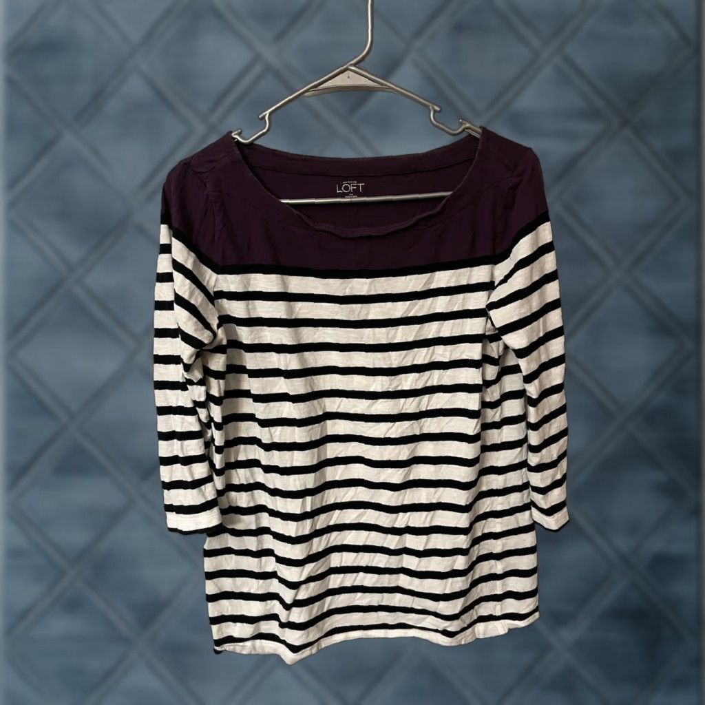 Loft Loft Shirt Womens Large Purple&White Striped 3/4 Sleeve Round Neck T Shirt Size L / US 10 / IT 46 - 1 Thumbnail