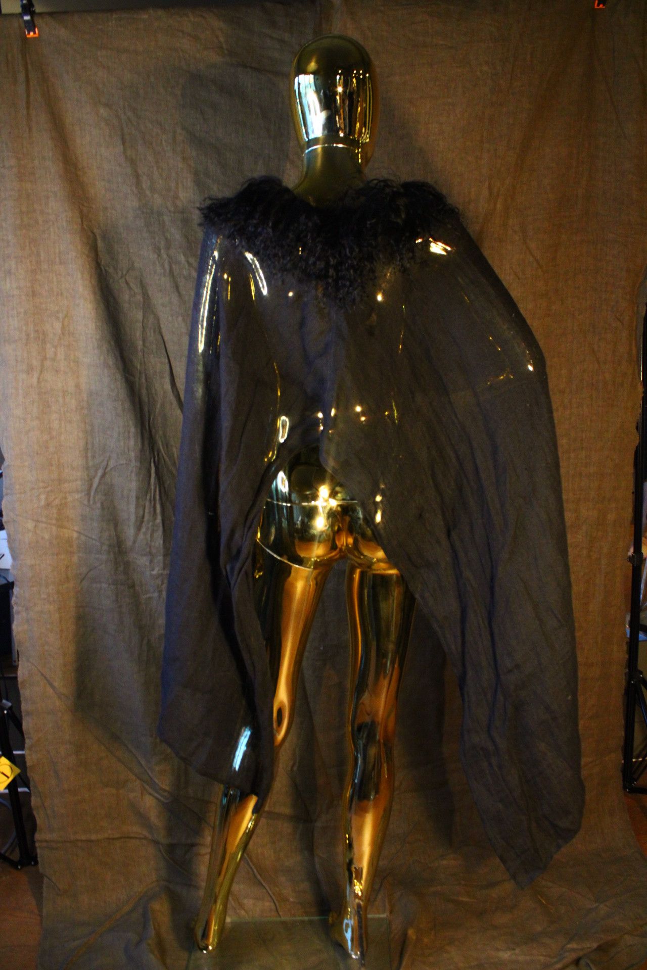 Other Black linen Poncho with real Mongolian Fur Neckline Size US XS / EU 42 / 0 - 7 Thumbnail