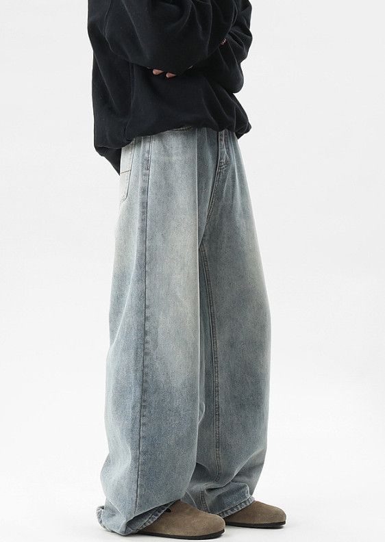 Japanese Brand Men's American Washed Retro Loose-Fit Straight-Leg Jeans Size US 32 / EU 48 - 4 Thumbnail