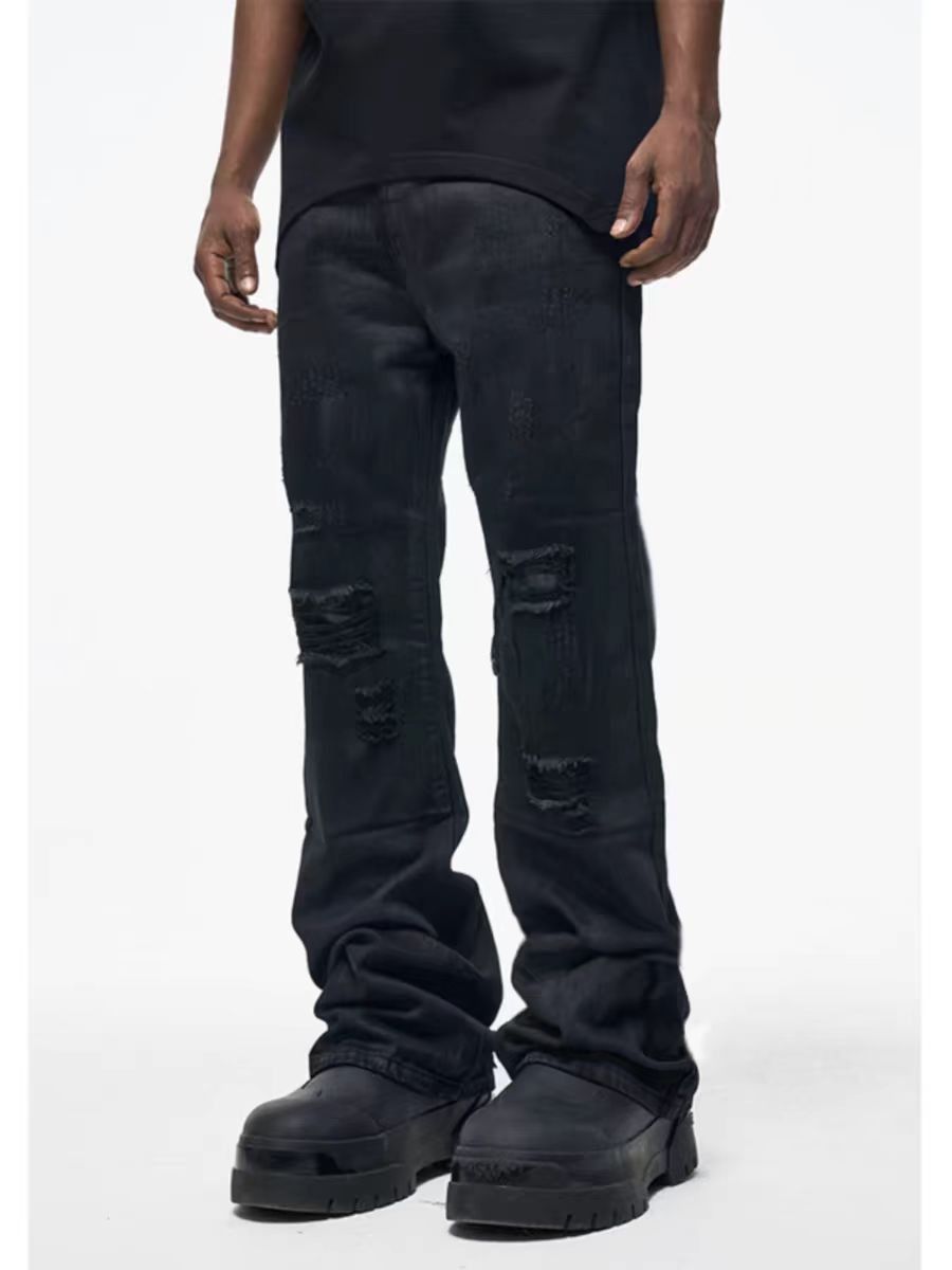 image of High Street Hip Hop Fake Ripped Coated Baggy Jeans in Black, Men's (Size 30)