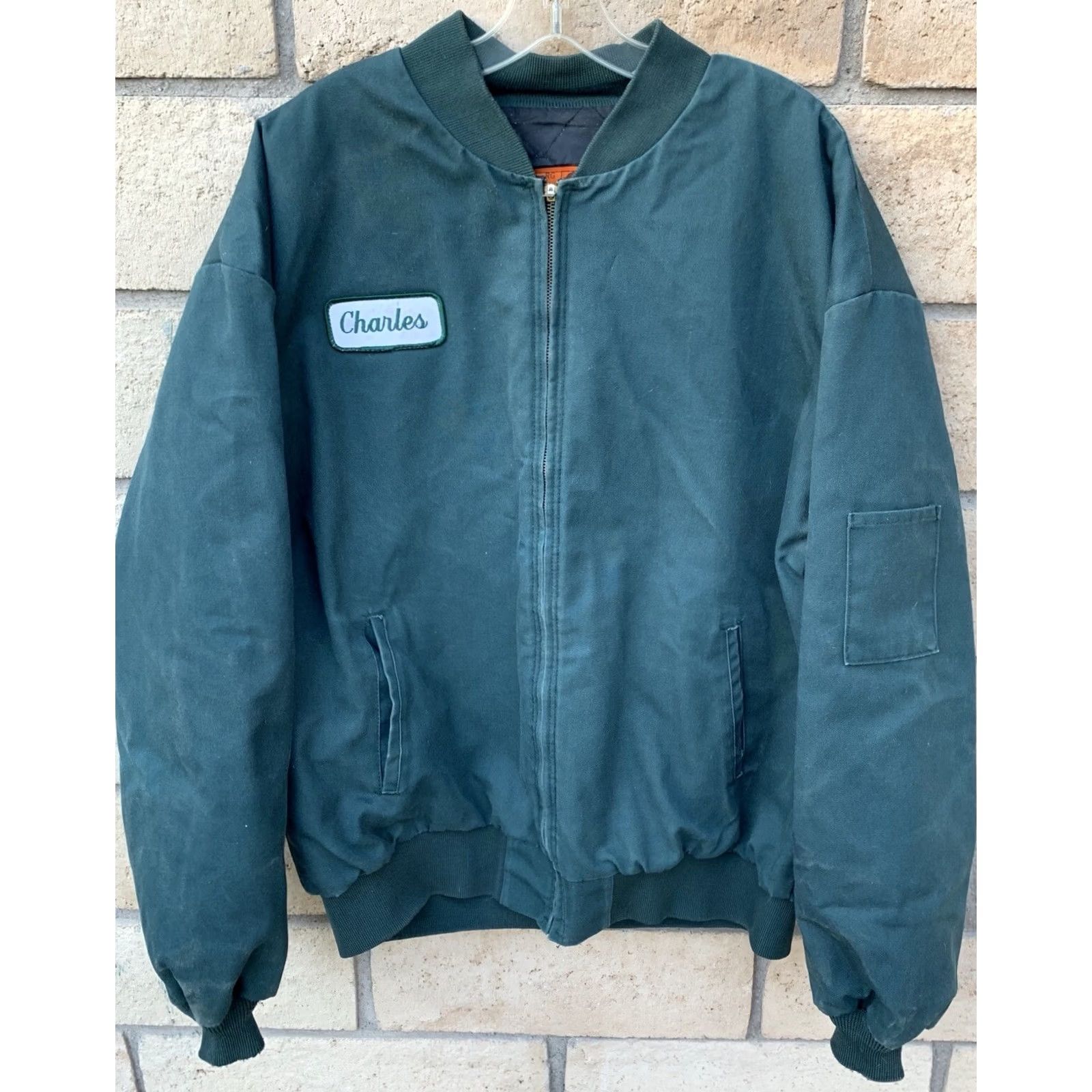 Red Kap VINTAGE Red Kap Work Jacket Worn Talon Zipper The Name Charles Green 2XL Reg Green Jacket Mens Bomber Full Zip Lined Pockets USA Made Size US XXL / EU 58 / 5 - 4 Thumbnail