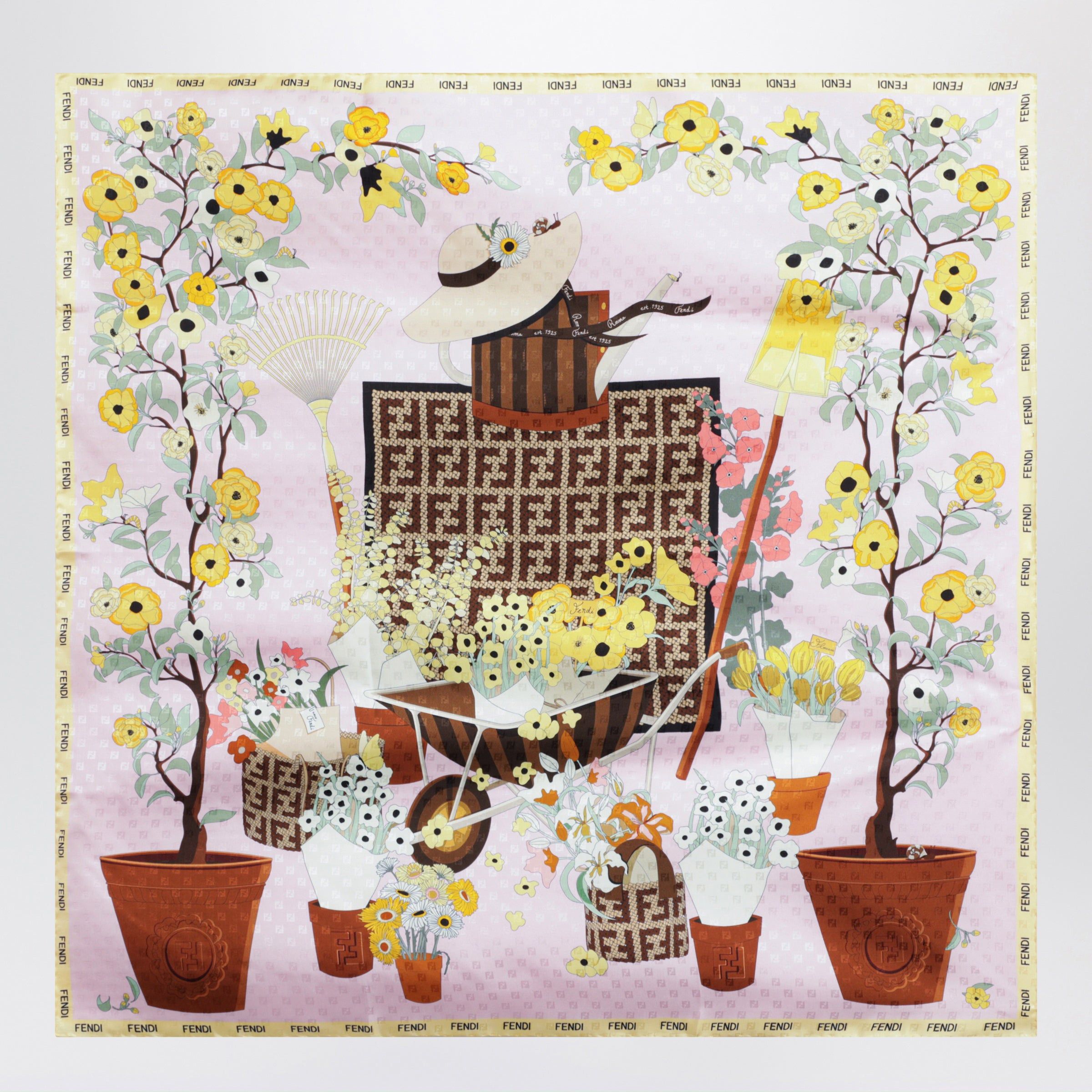 Fendi Fendi Fendi Gardening Pink Multicoloured Silk Foulard Size ONE SIZE - 1 Preview