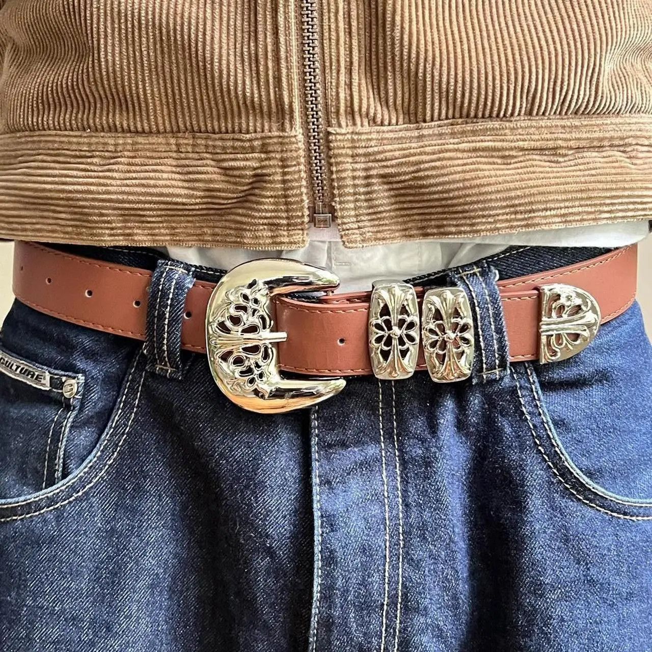 Cowboy Equipment vintage buckle brown american western design belt Size ONE SIZE - 6 Thumbnail