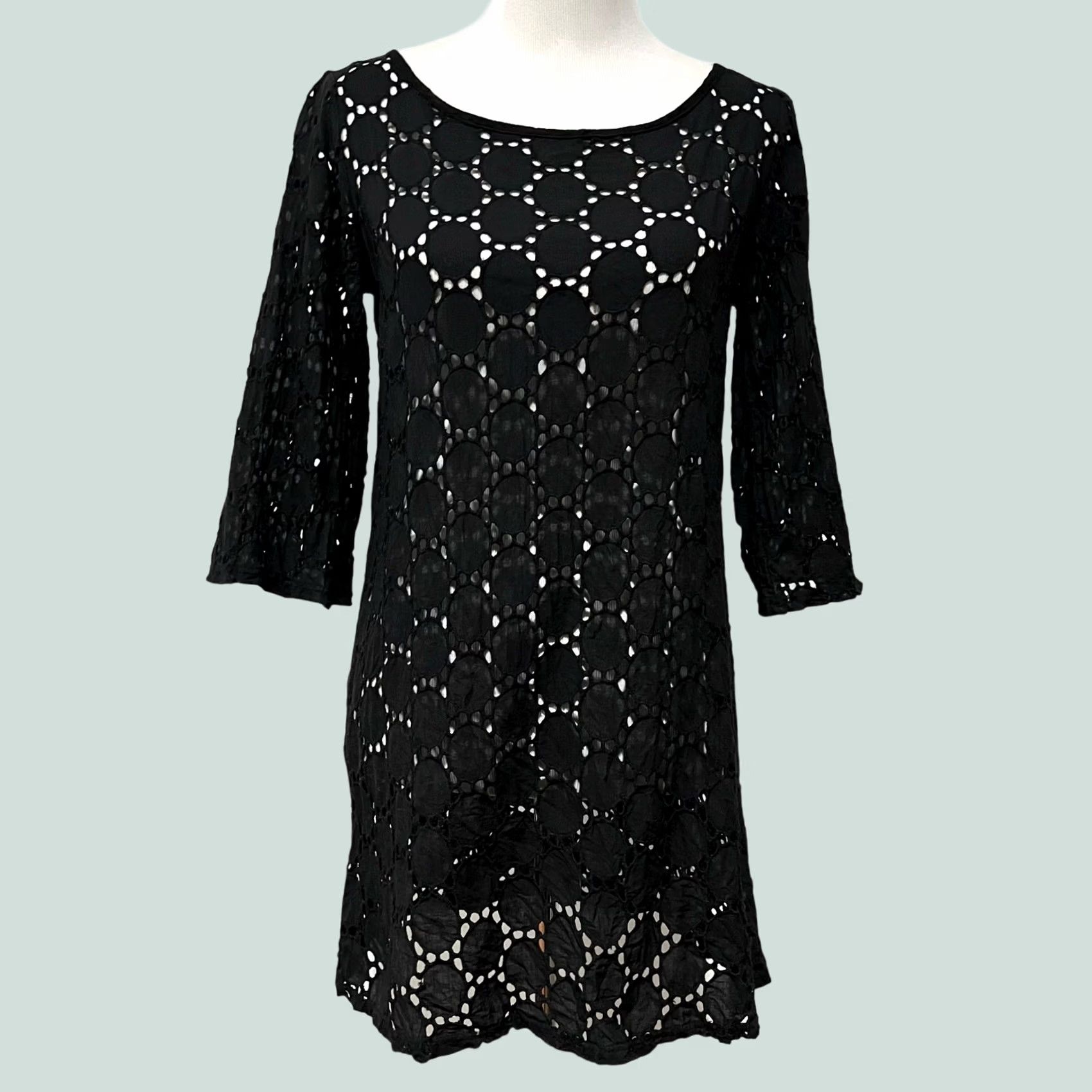 Vintage Jordan Taylor Women's Black Eyelet Lace Cover Up Mini Dress 100% Cotton Size M Size M / US 6-8 / IT 42-44 - 1 Thumbnail