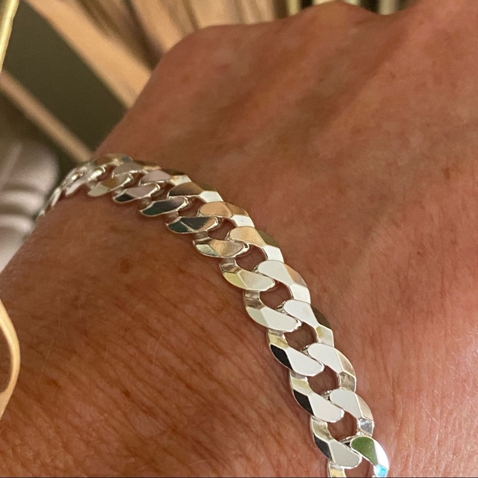 The Unbranded Brand Sterling Silver Faceted Italian Pave Flat Curb Bracelet Size ONE SIZE - 4 Thumbnail