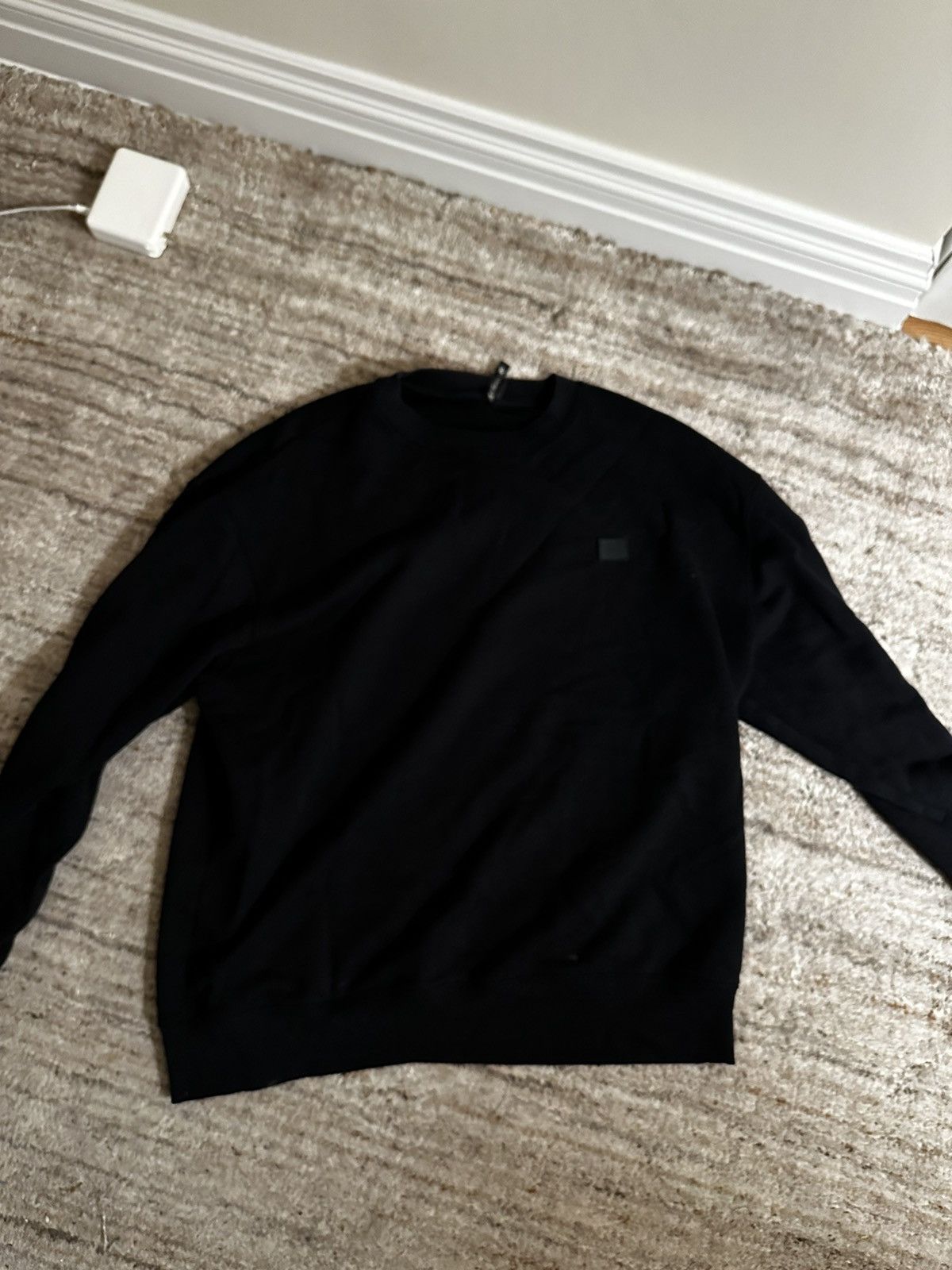 image of Acne Studios Oversized Face Crewneck Sweatshirt In Black, Men's (Size Small)