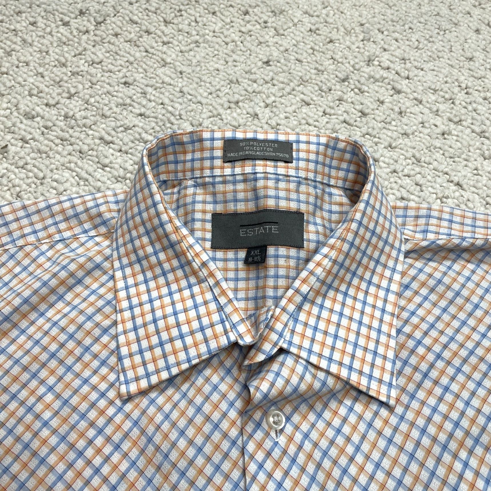 Vintage Estate Button Up Shirt Mens 2XL White Plaid Short Sleeve Collared Button-Up Front Shirt Mens Big & Tall Size US XXL / EU 58 / 5 - 4 Thumbnail